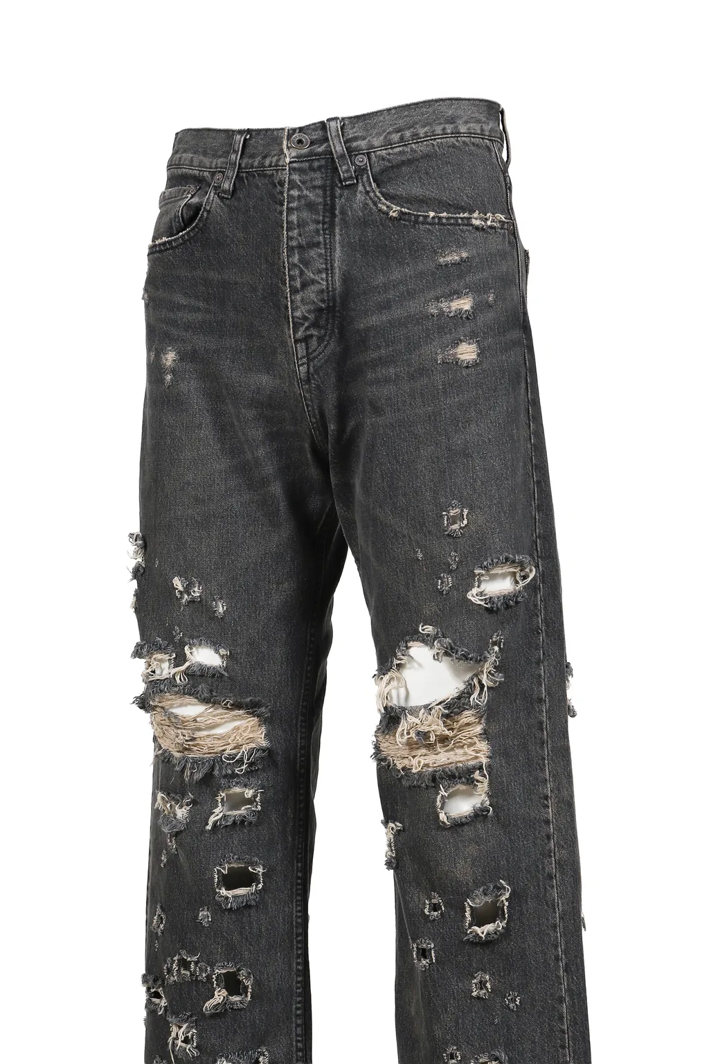 Straight Denim Pants / Blk Damage