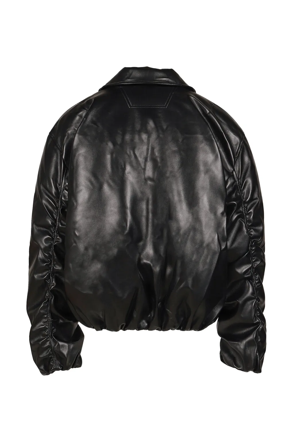 Faux Leather Puffer Bomber Jacket / Blk