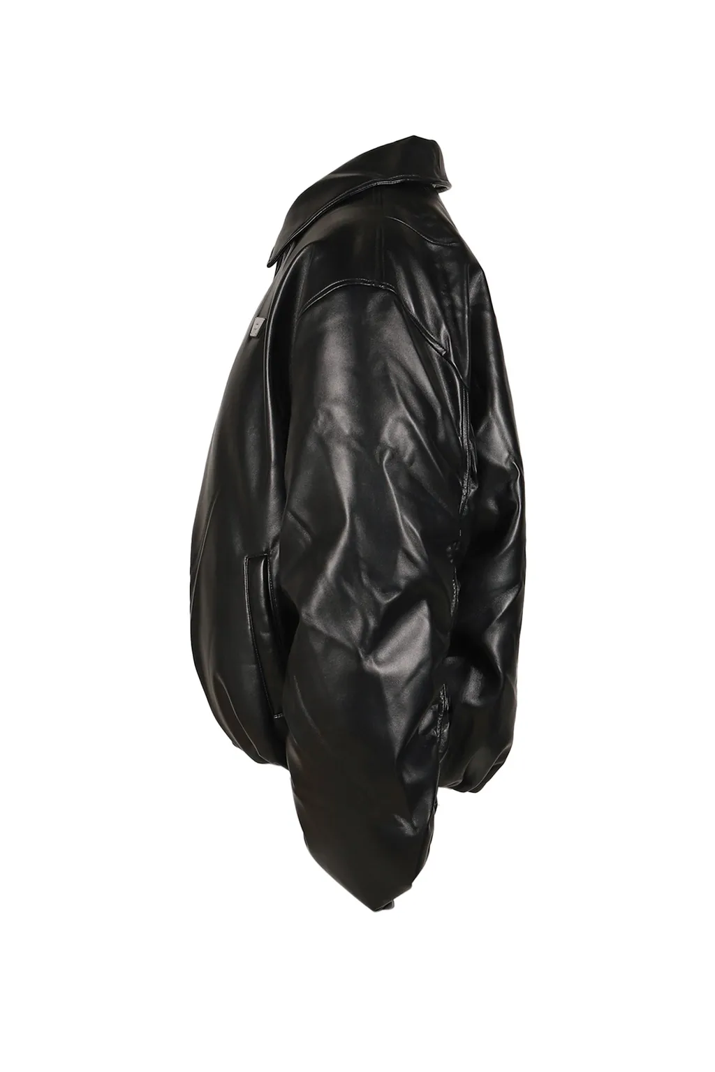 Faux Leather Puffer Bomber Jacket / Blk