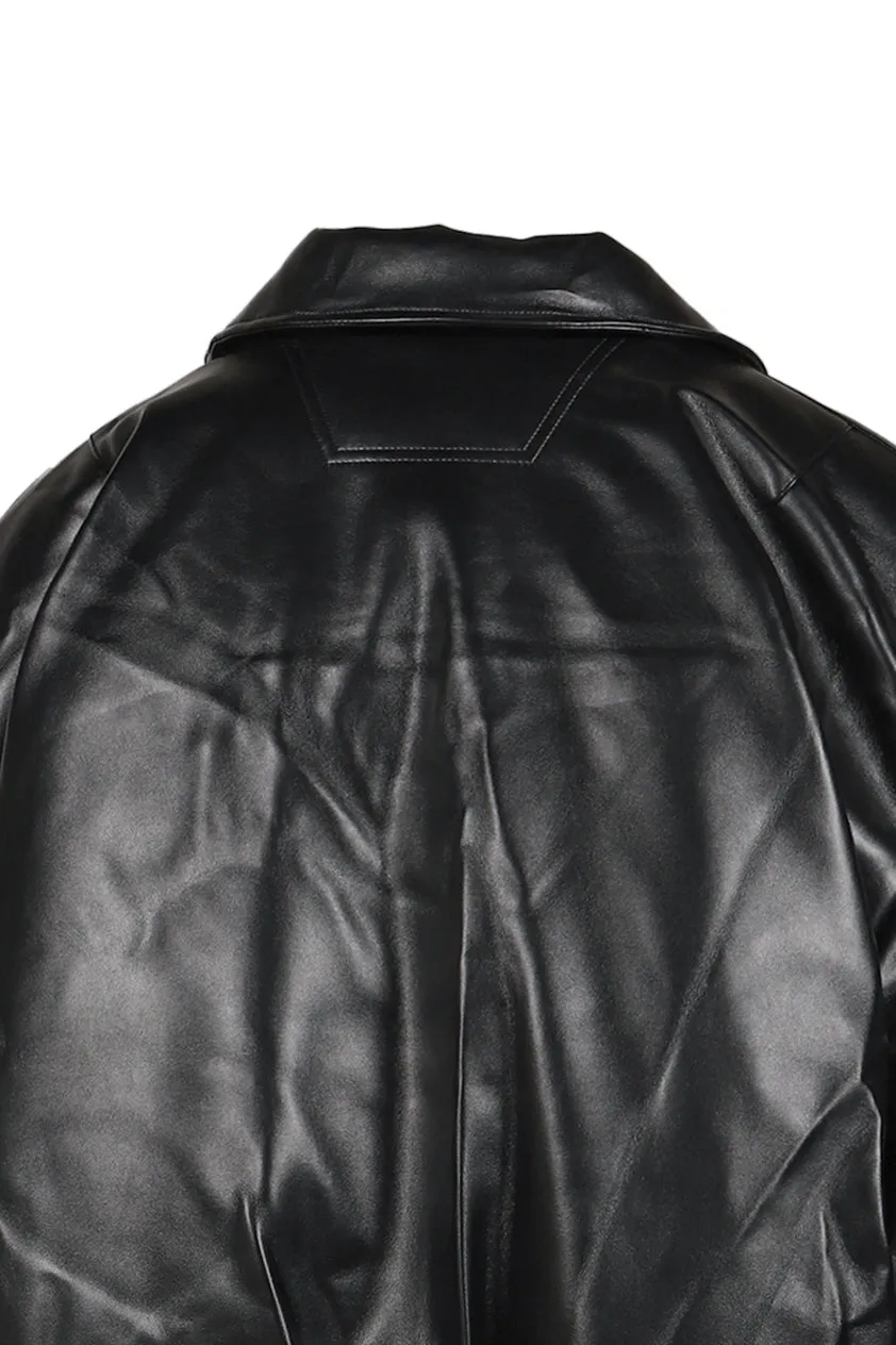 Faux Leather Puffer Bomber Jacket / Blk