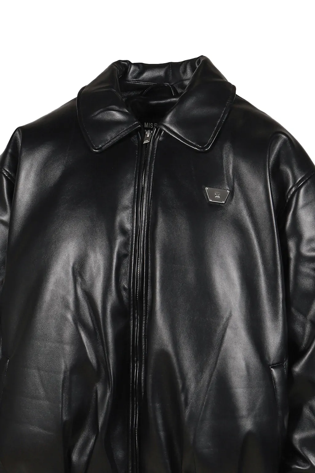 Faux Leather Puffer Bomber Jacket / Blk