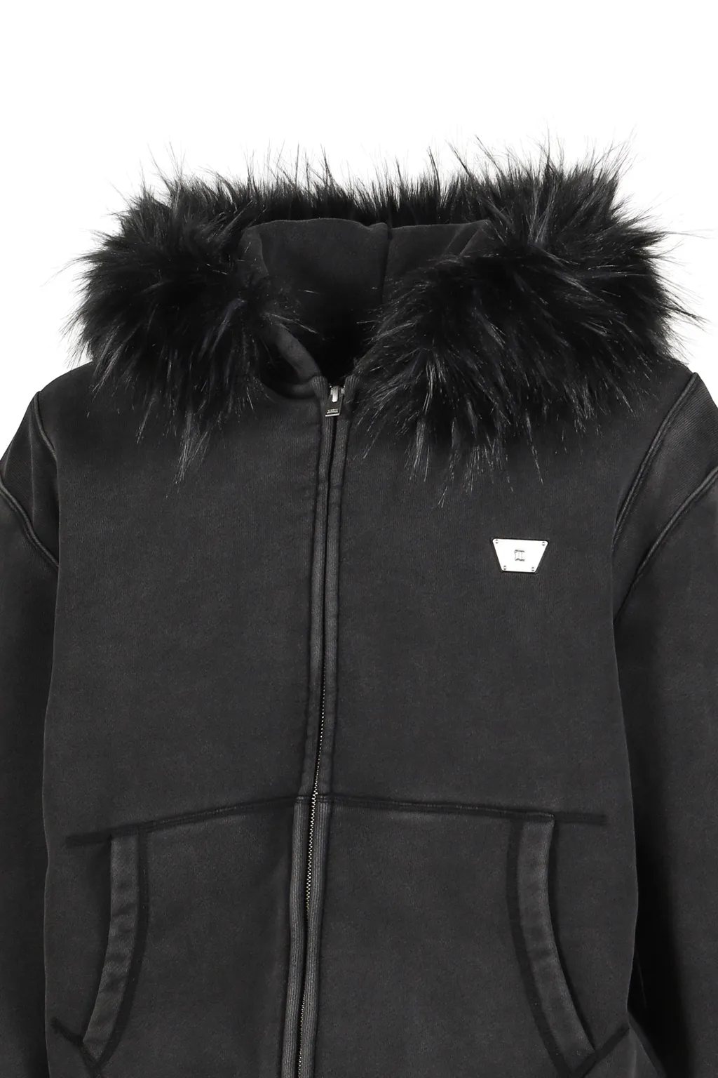 Star Teddy Fur Hoodie / Black