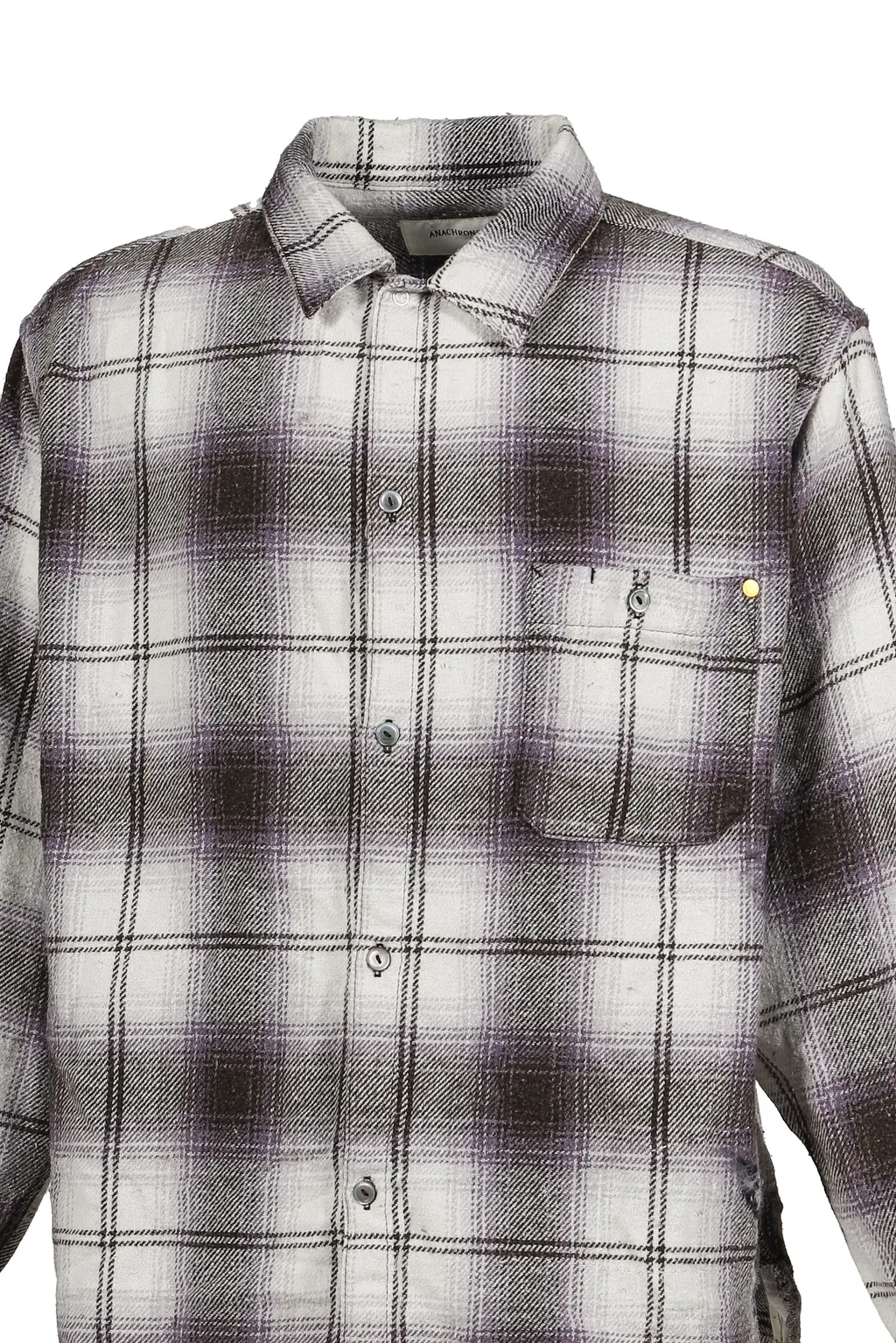 Ombre Check Damaged Wide Flannel Shirts / Pur×Blk