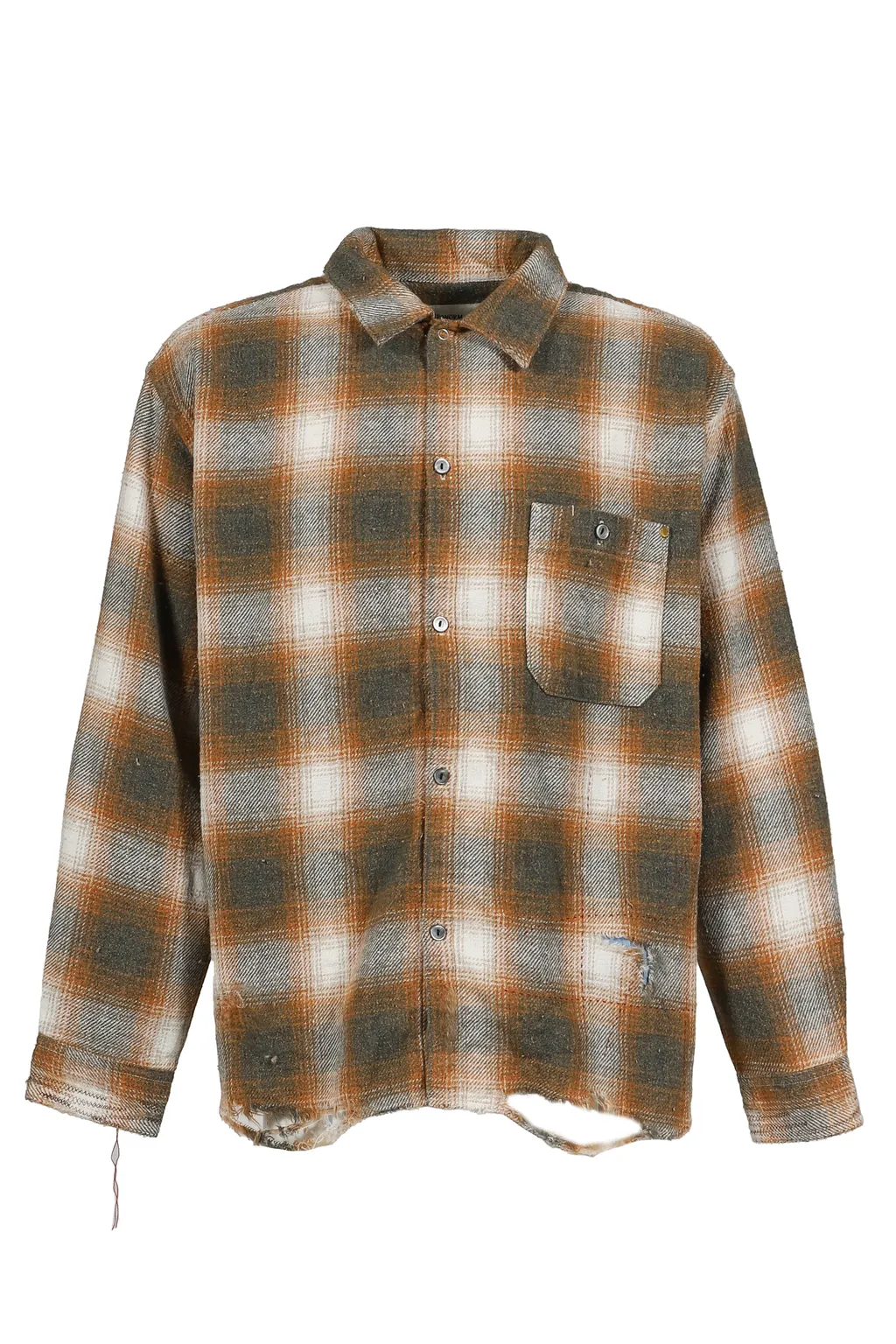 Ombre Check Damaged Wide Flannel Shirts / Yel×Grn