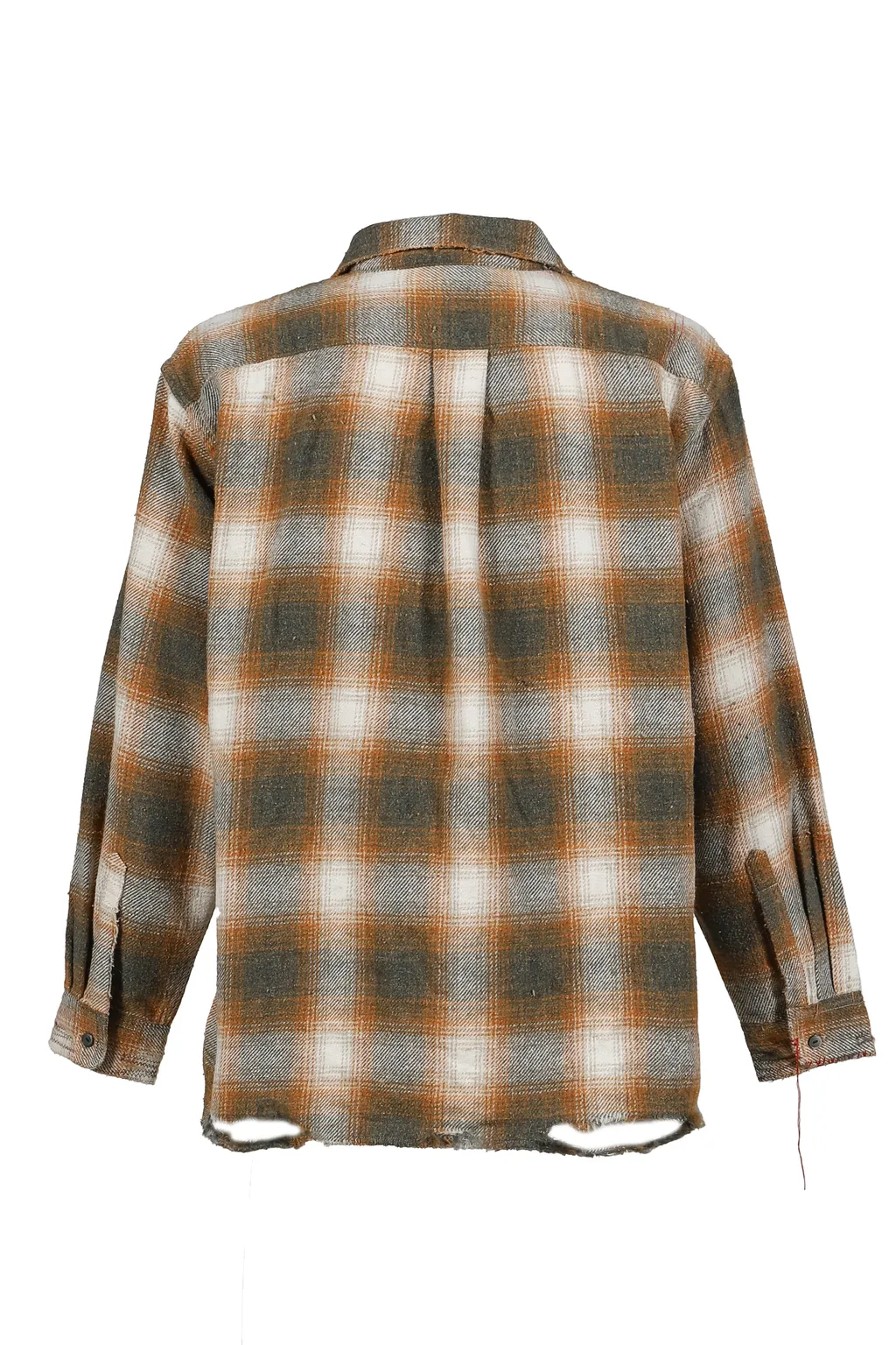 Ombre Check Damaged Wide Flannel Shirts / Yel×Grn