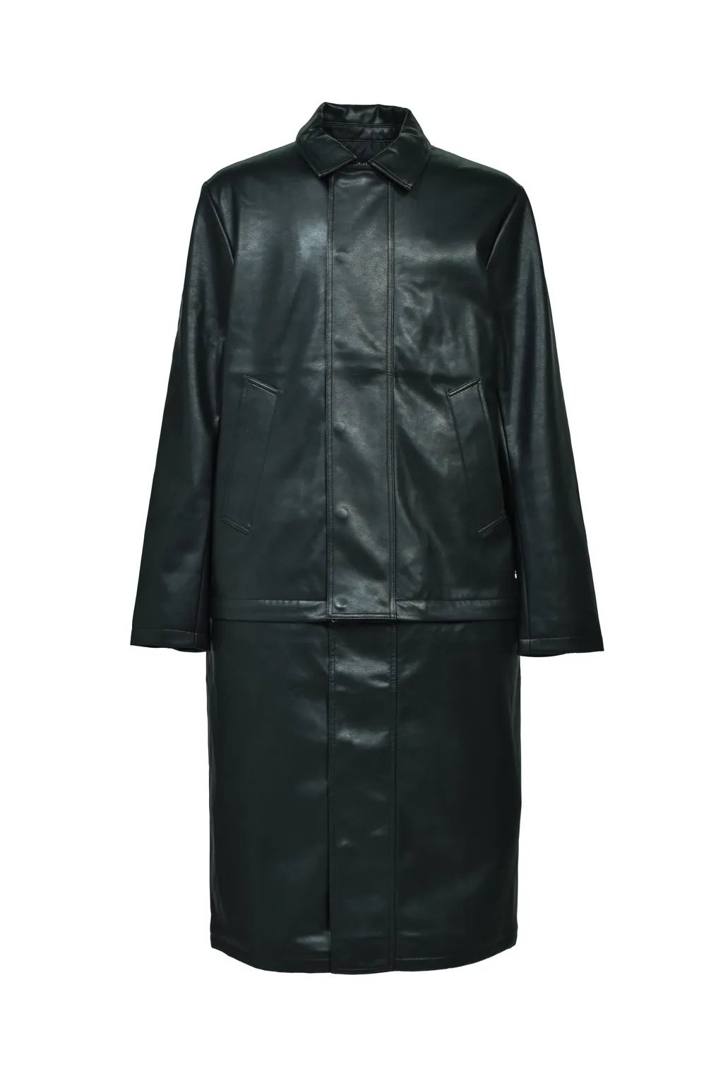 Faux Leather Coat W/Tote Bag / Blk