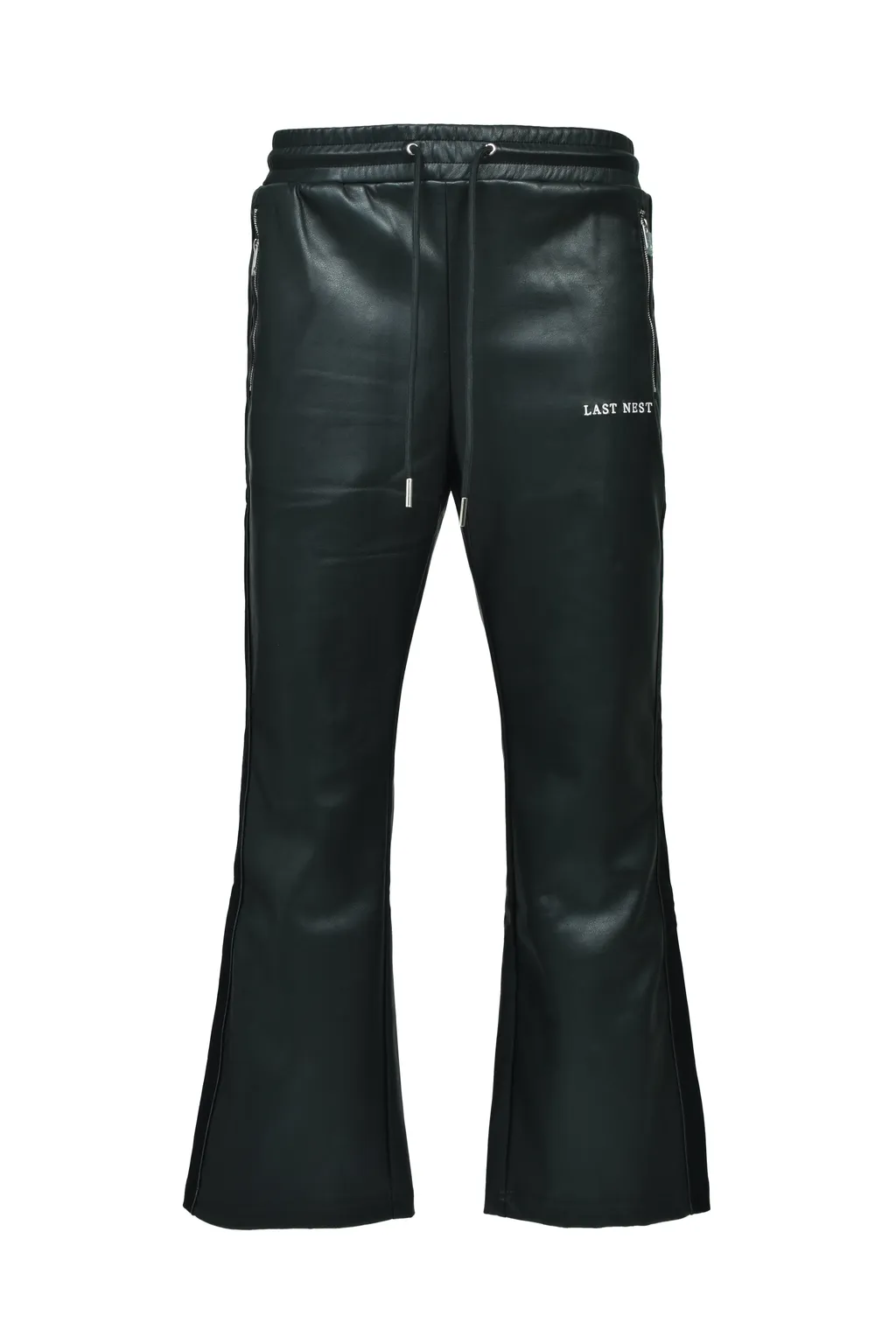 Faux Leather Track Pants / Blk