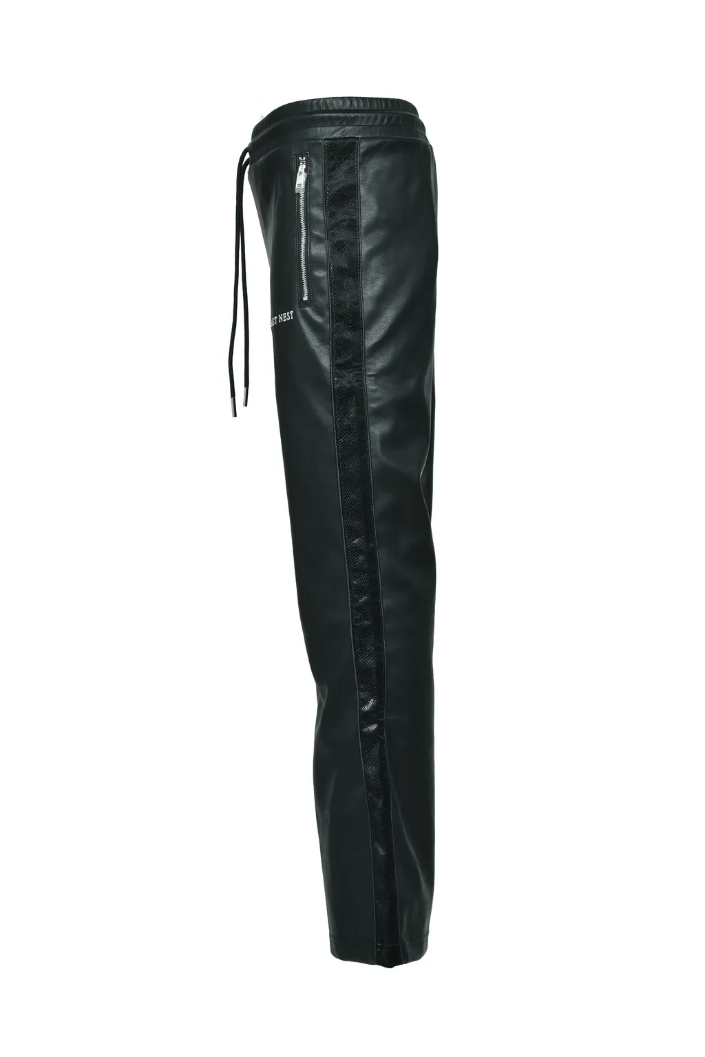 Faux Leather Track Pants / Blk