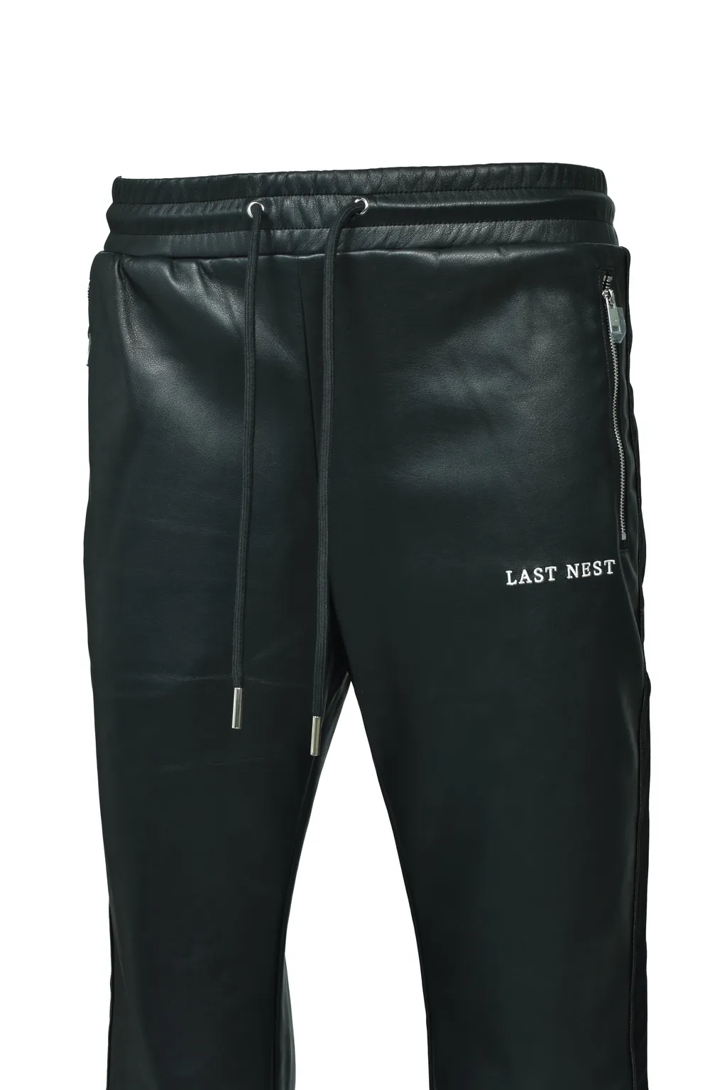 Faux Leather Track Pants / Blk