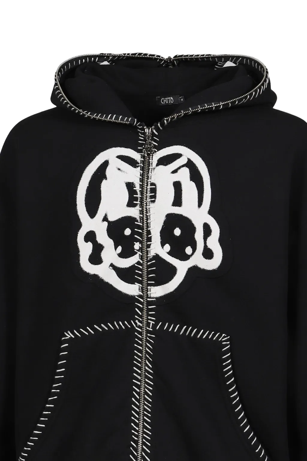 Hand-Stitched Full Zip Hoodie / Blk