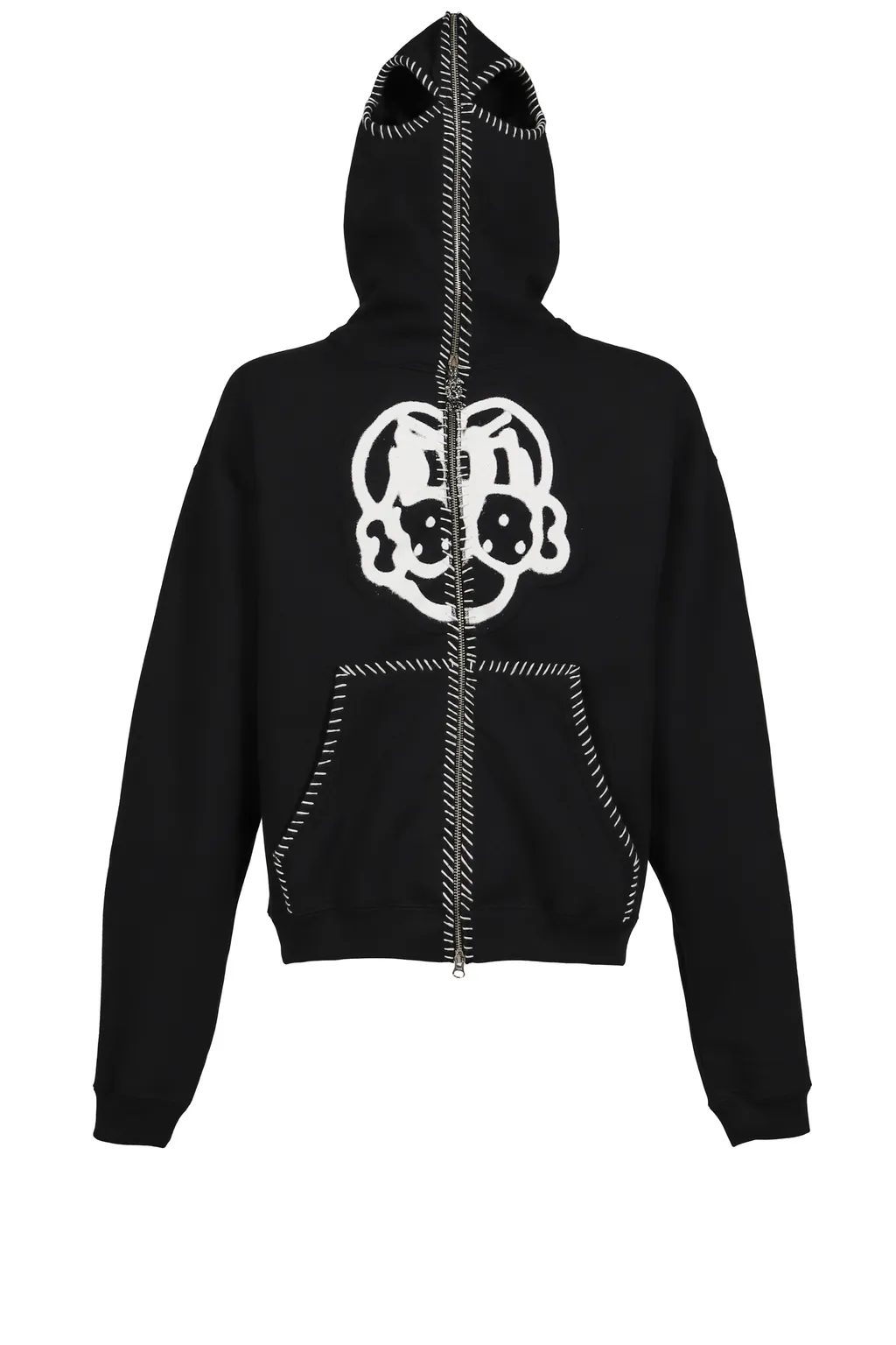 Hand-Stitched Full Zip Hoodie / Blk
