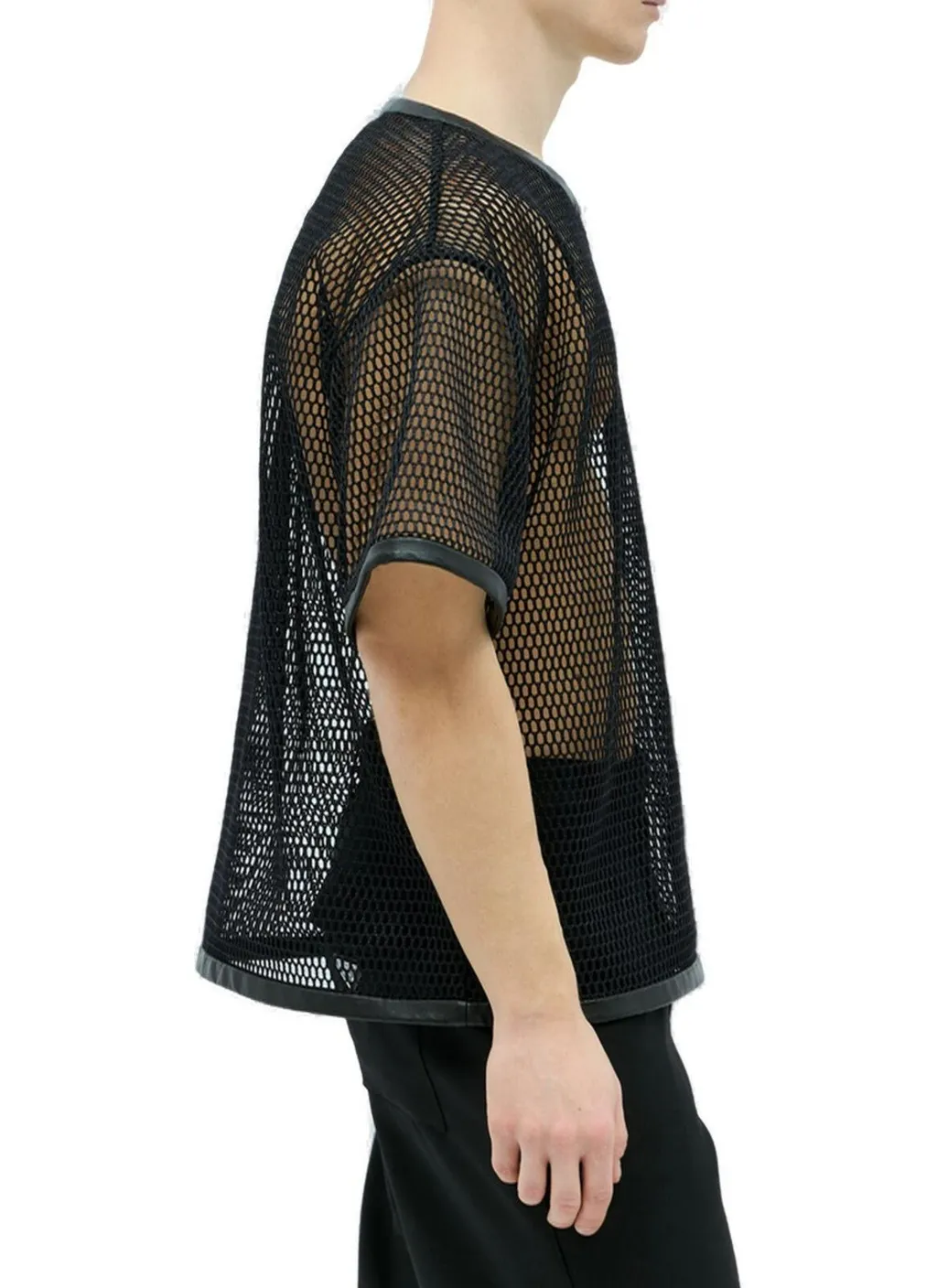 Jil Sander	Perforated Leather Trim Crewneck T-Shirt