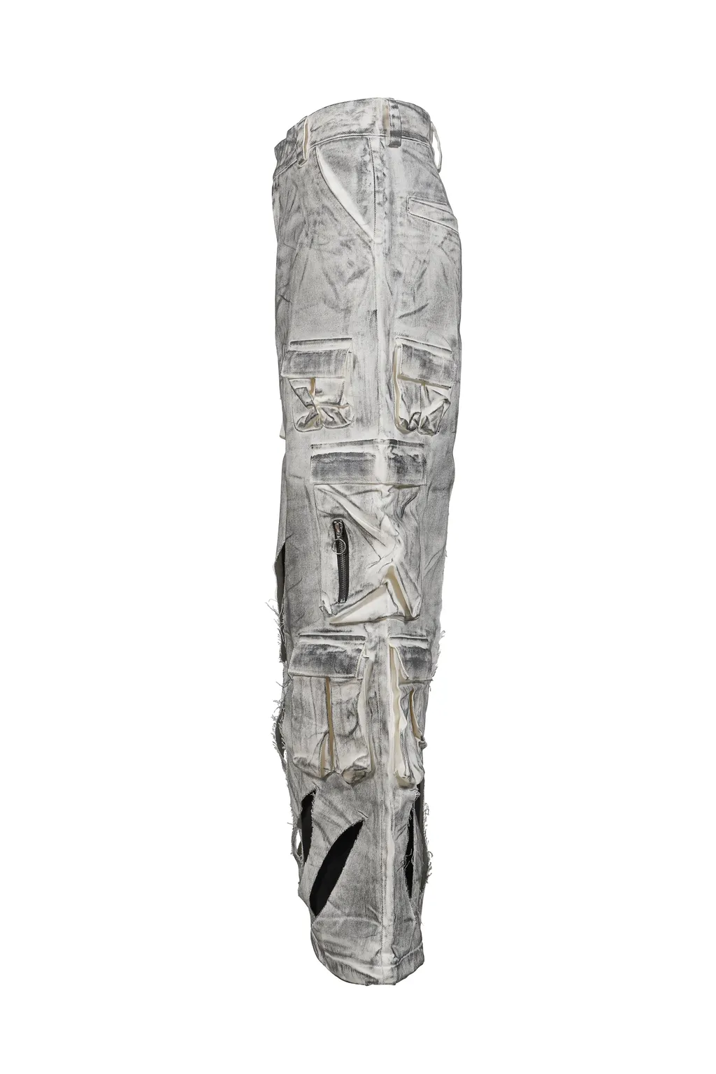 Waxed White Cargo Trousers / Wht