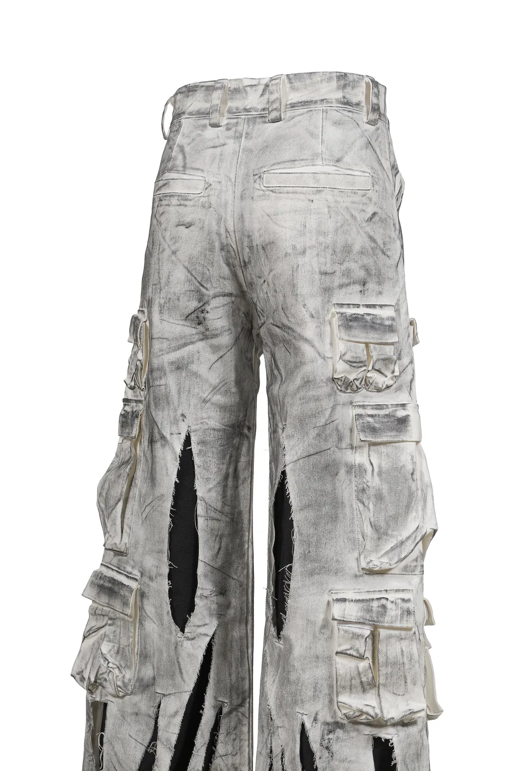 Waxed White Cargo Trousers / Wht