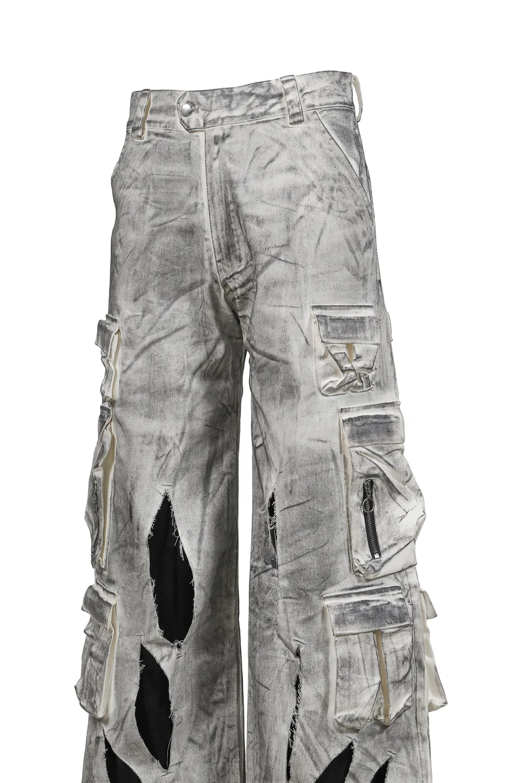 Waxed White Cargo Trousers / Wht