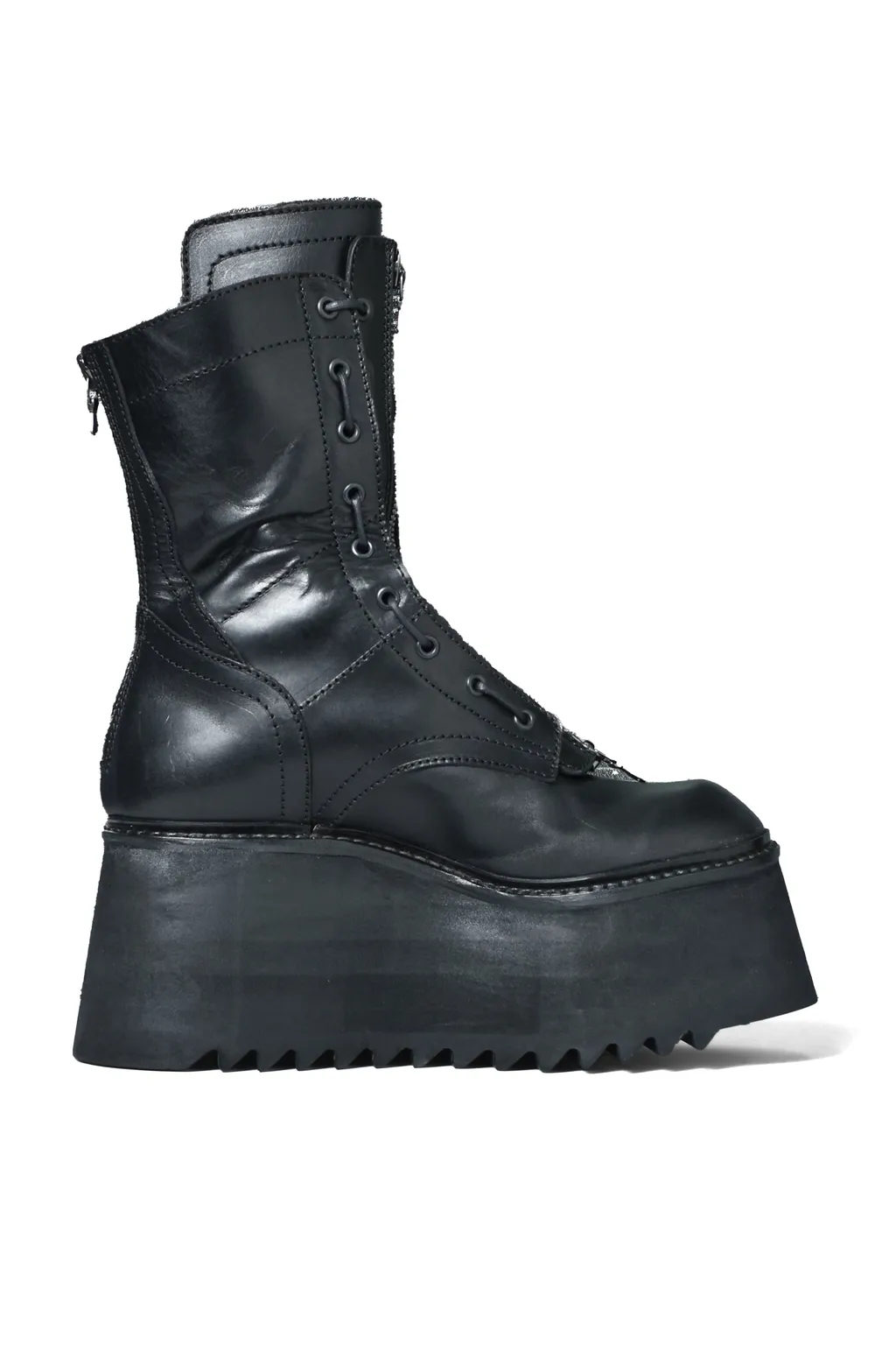 Cow Skin Lace Up Boot / Black