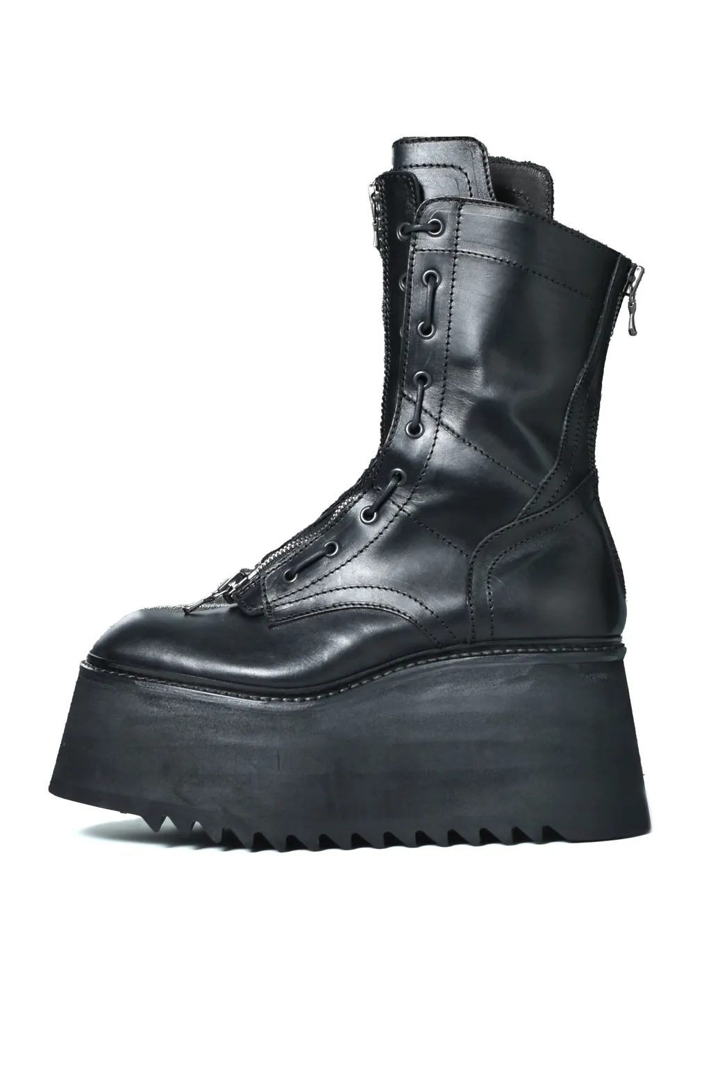 Cow Skin Lace Up Boot / Black