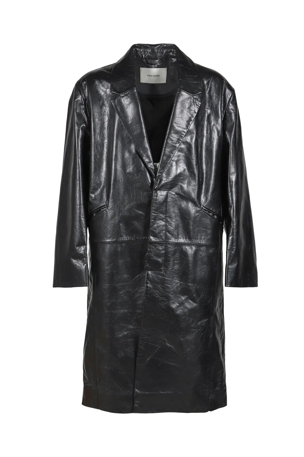 Single Breasted Leather Coat / Blk
