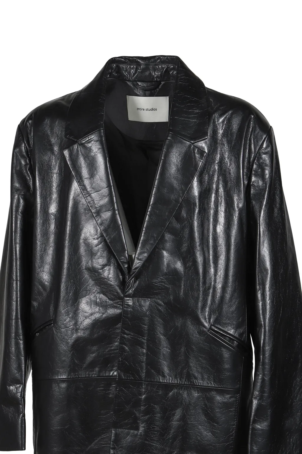 Single Breasted Leather Coat / Blk