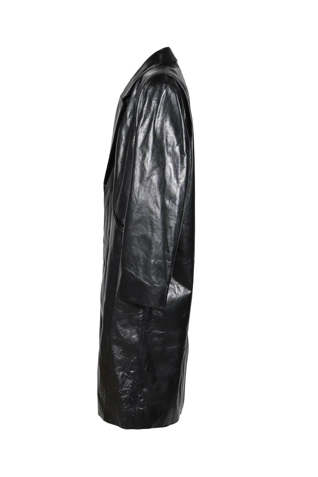 Single Breasted Leather Coat / Blk