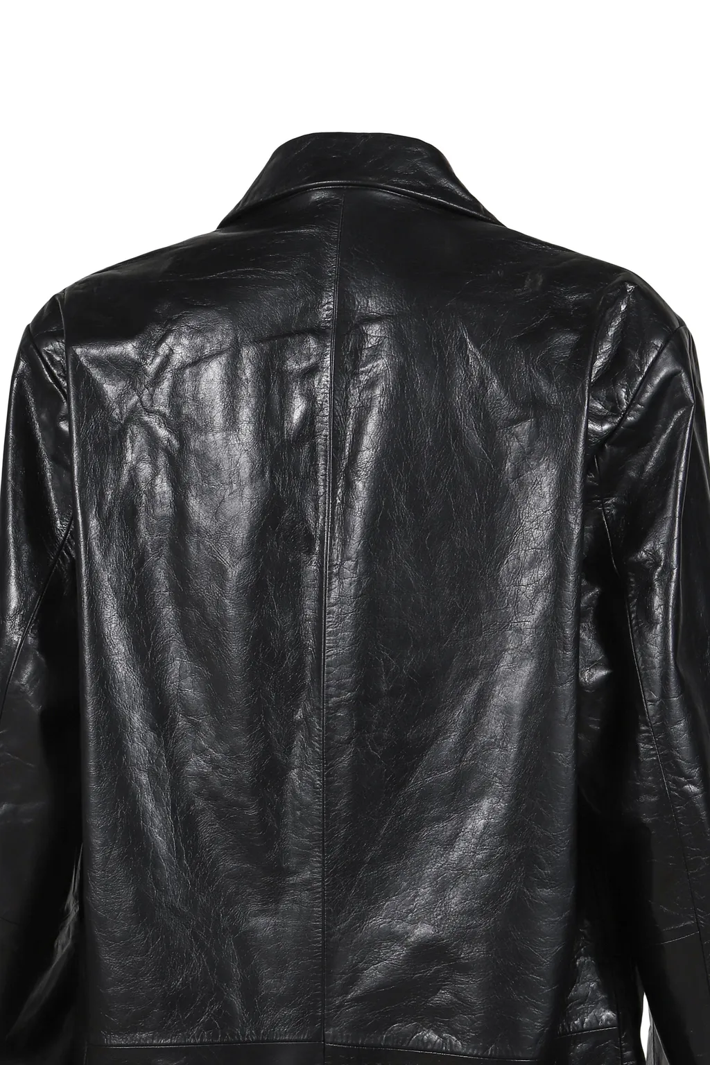 Single Breasted Leather Coat / Blk