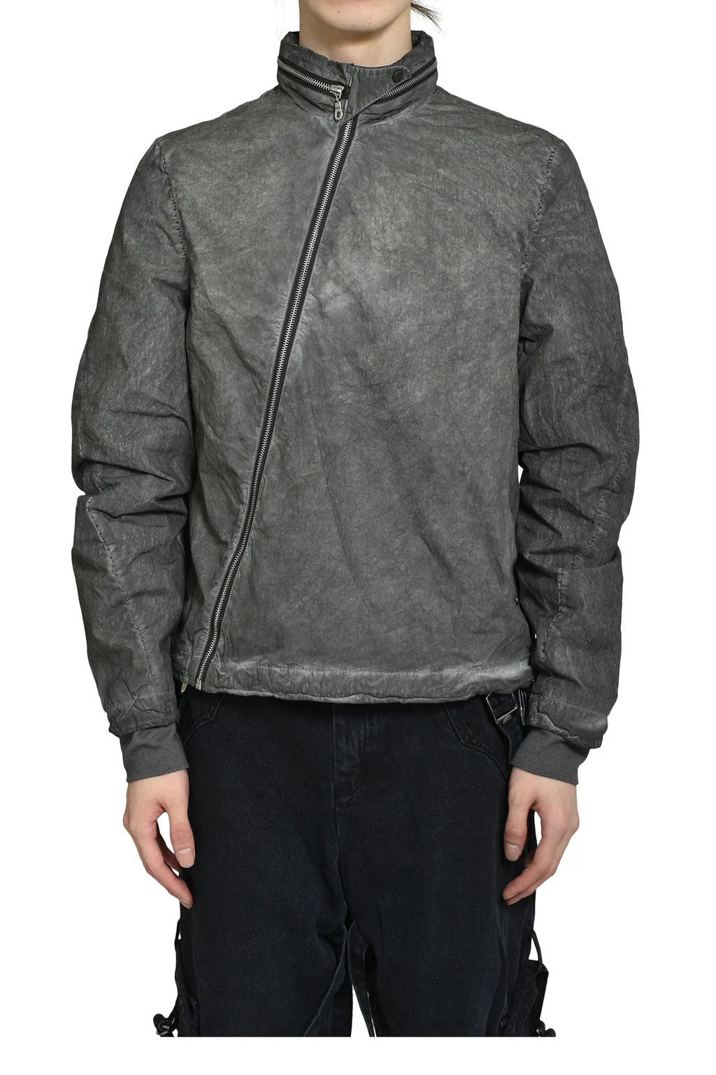 Diagonal Zip Explorer Jacket / Object Dyed Gray