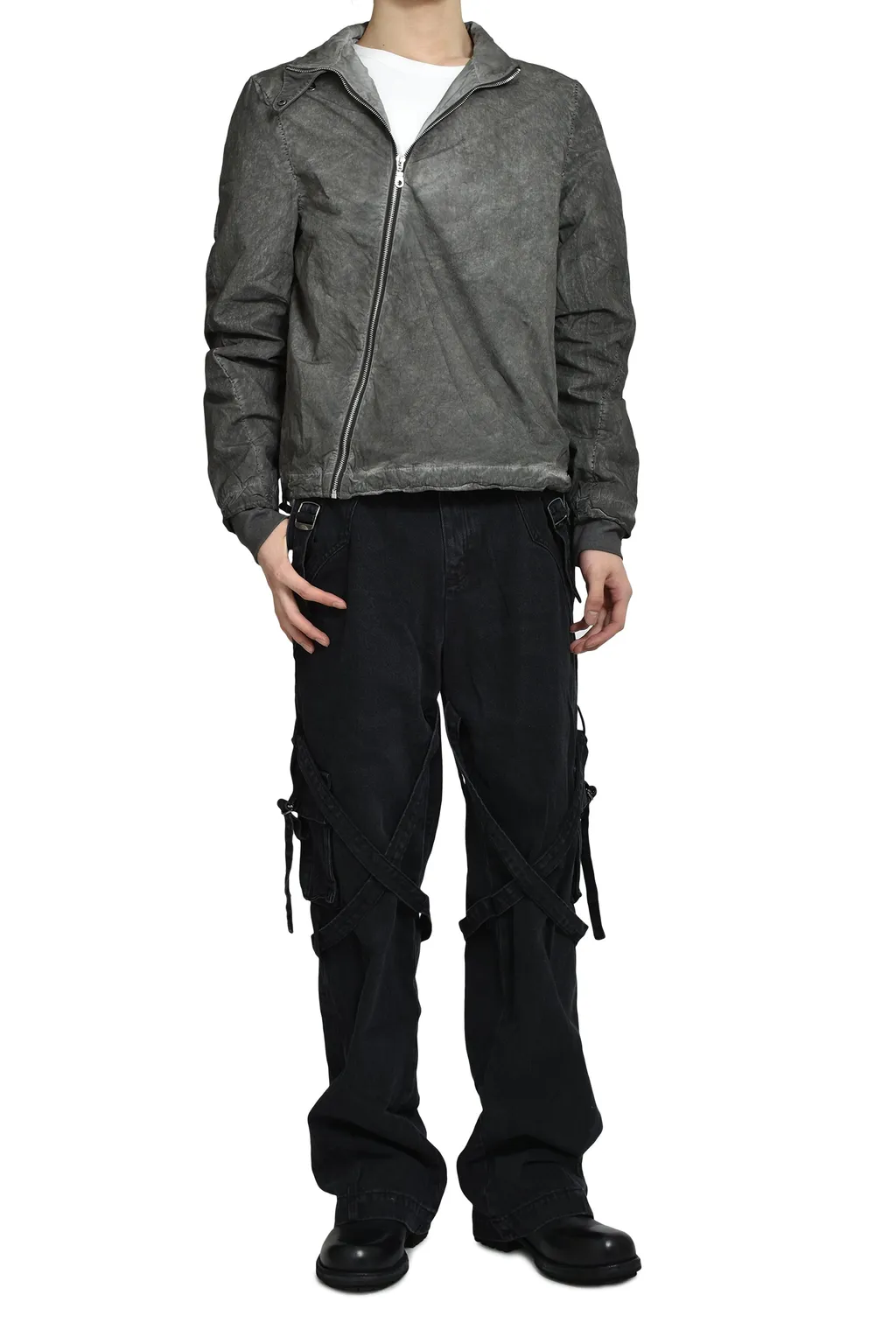 Diagonal Zip Explorer Jacket / Object Dyed Gray