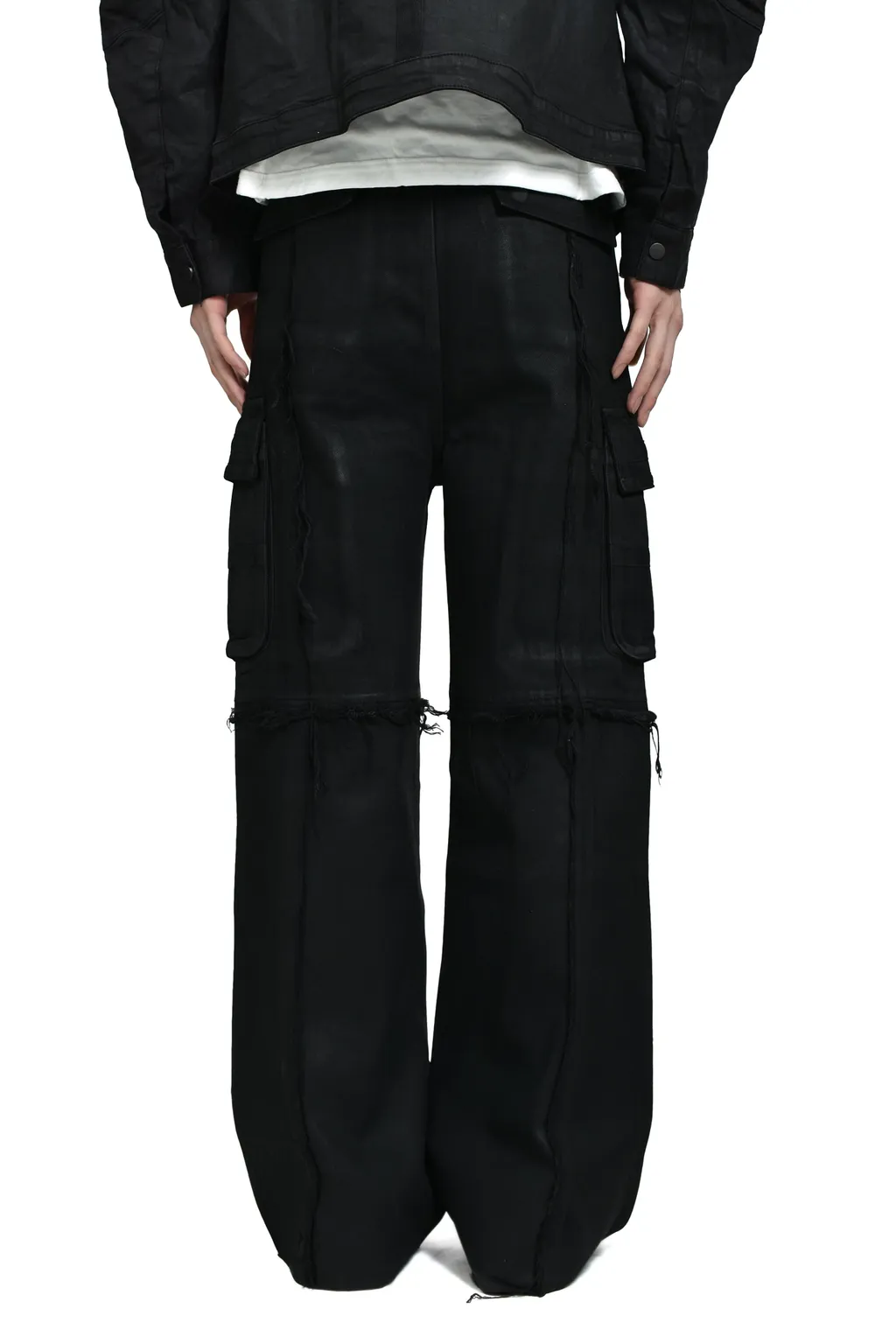 Cross Fringe Pants / Waxed Black