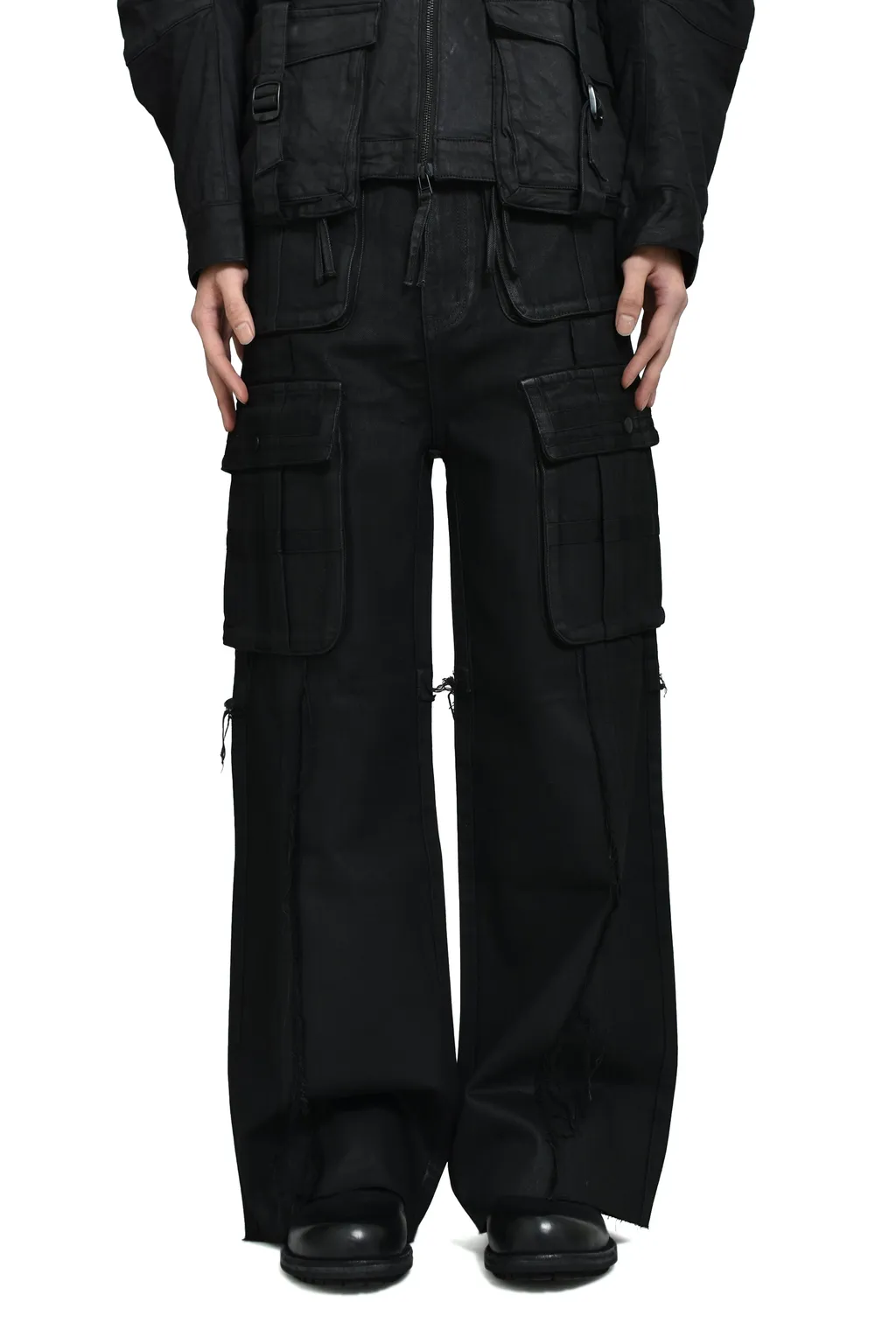 Cross Fringe Pants / Waxed Black