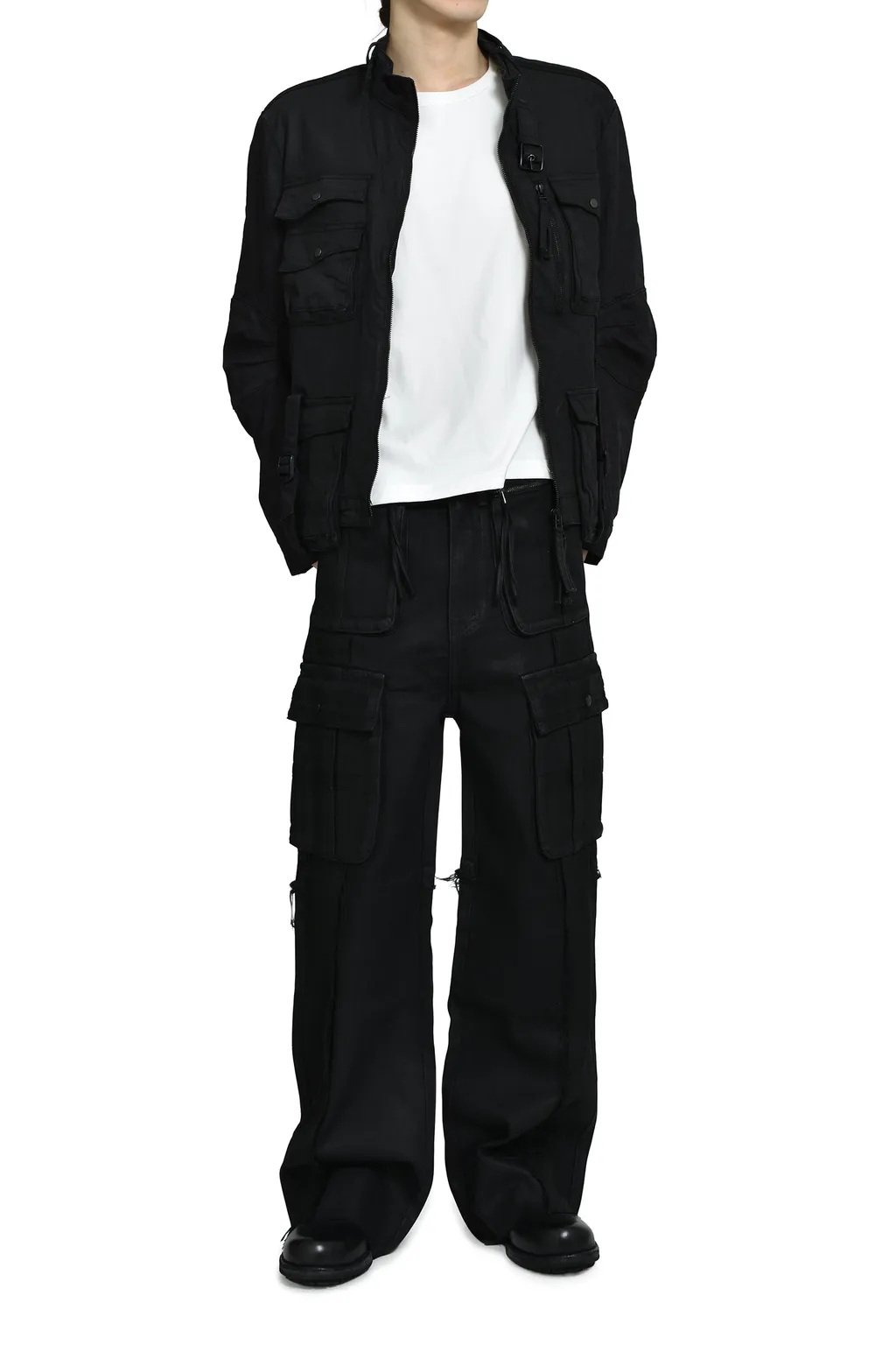Cross Fringe Pants / Waxed Black
