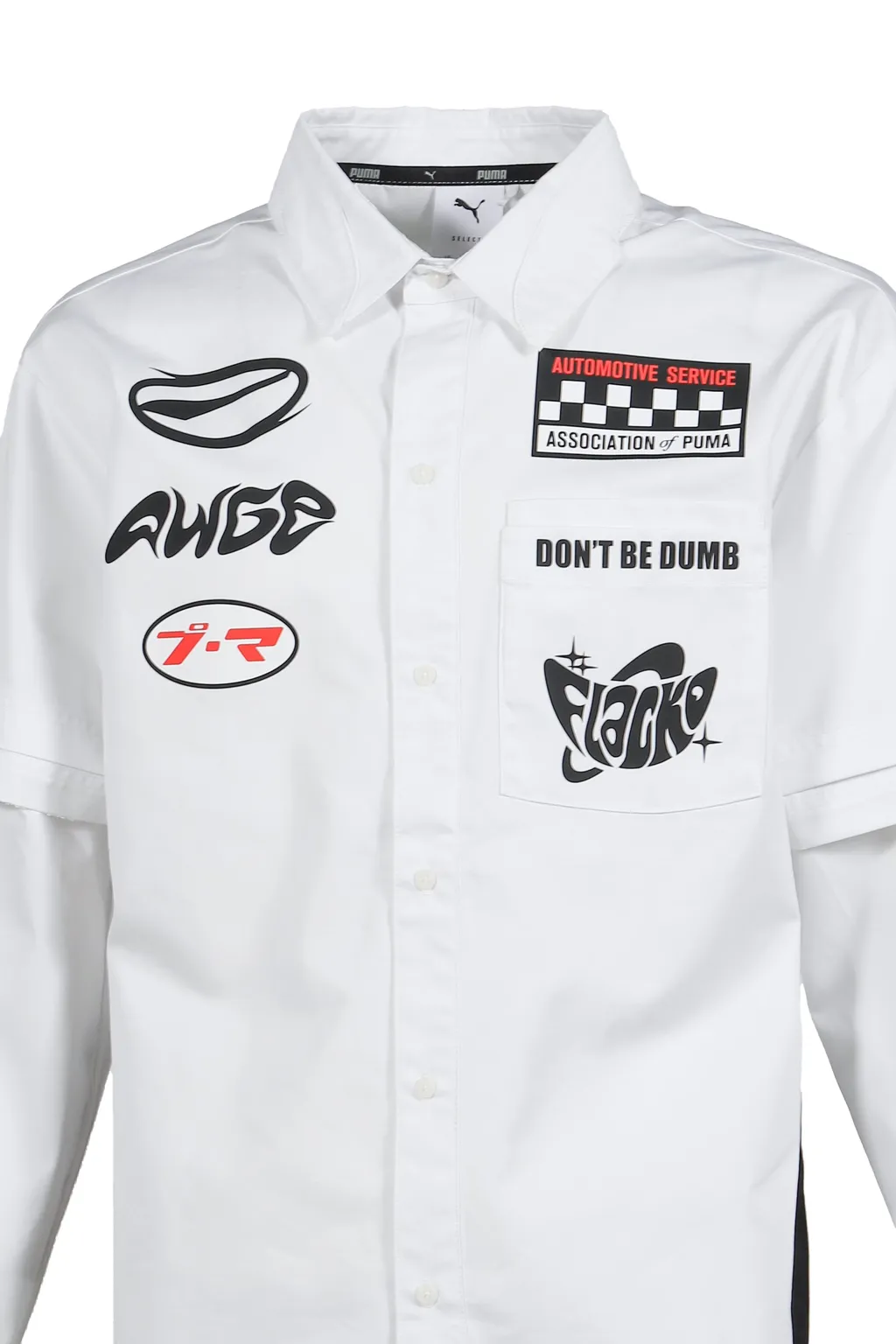 Layered Pit Crew Button Down / Wht