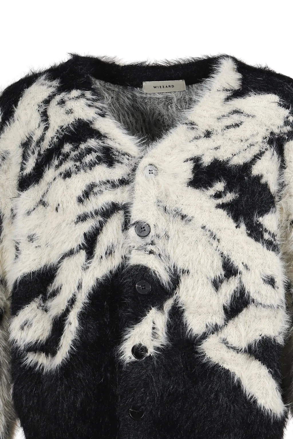 Jacquard Cardigan / Blk Wht Shokkakuteki Sonzai