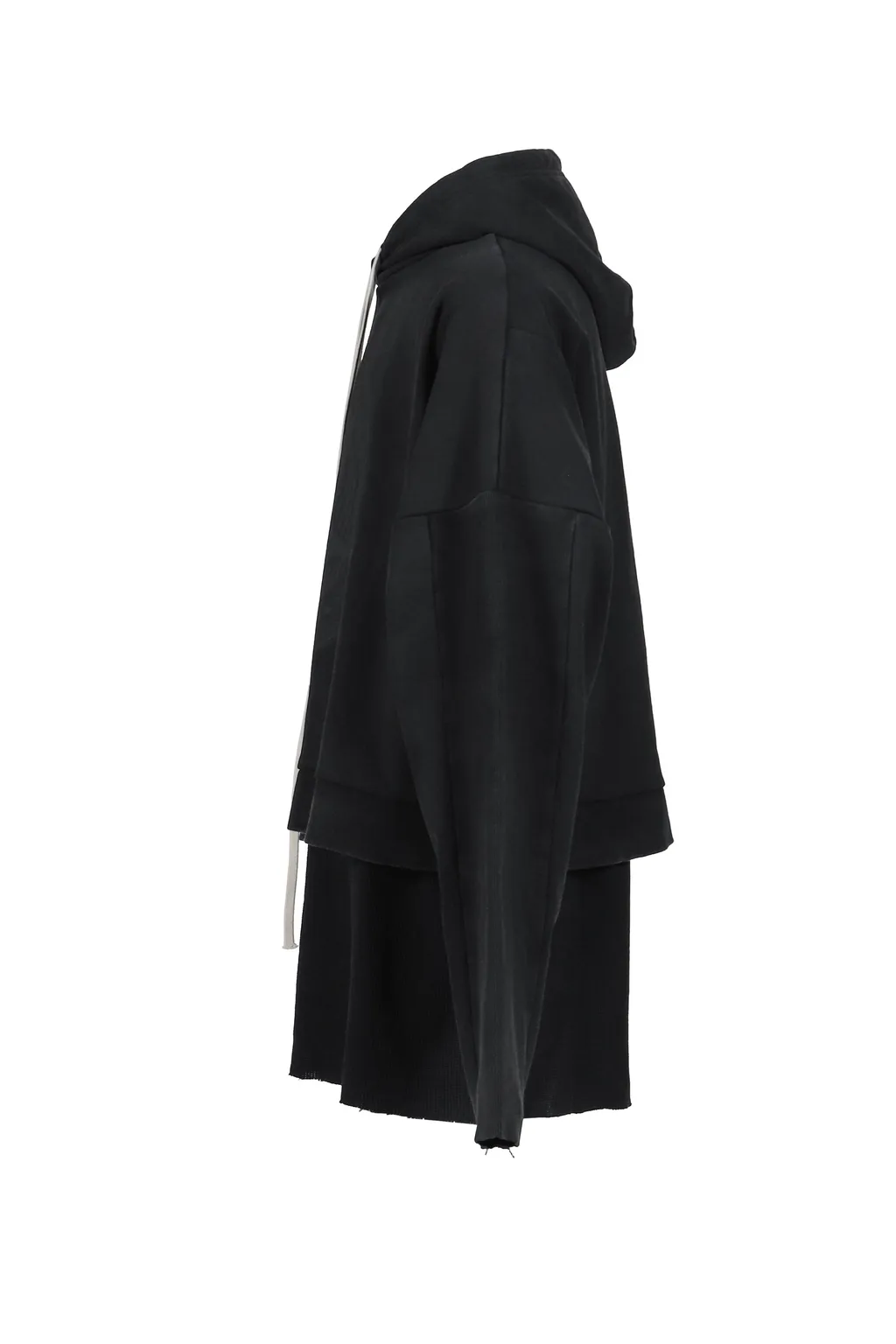 Cropped Hoodie Overlapped / Washed Blk