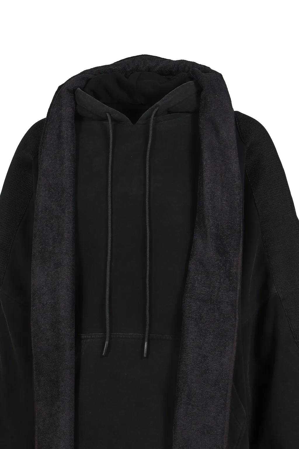 Mesh Shoulder Towel Hoodie / Washed Blk