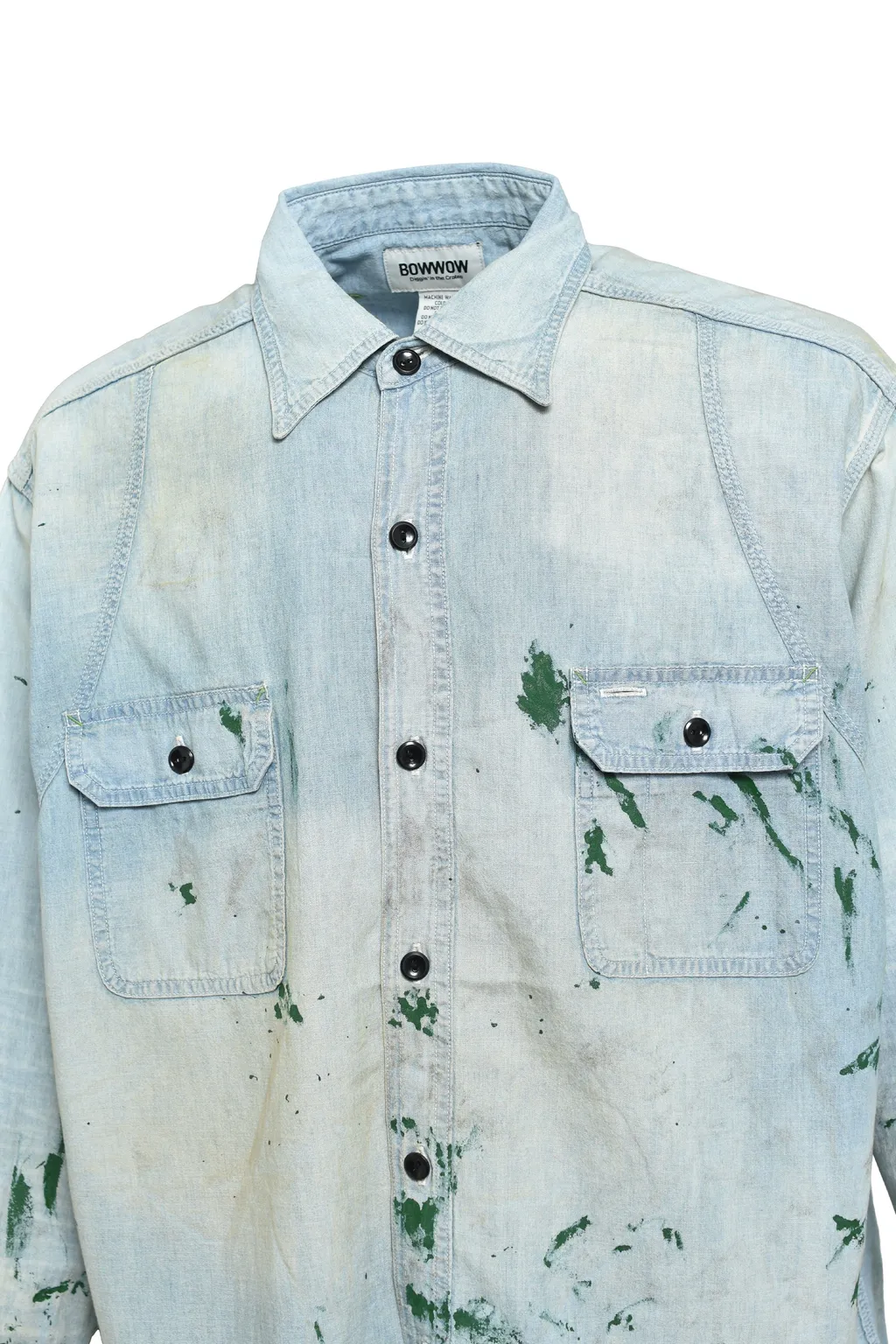 Paint Stained Chambray Shirt, Vent Holes / Aged Ind