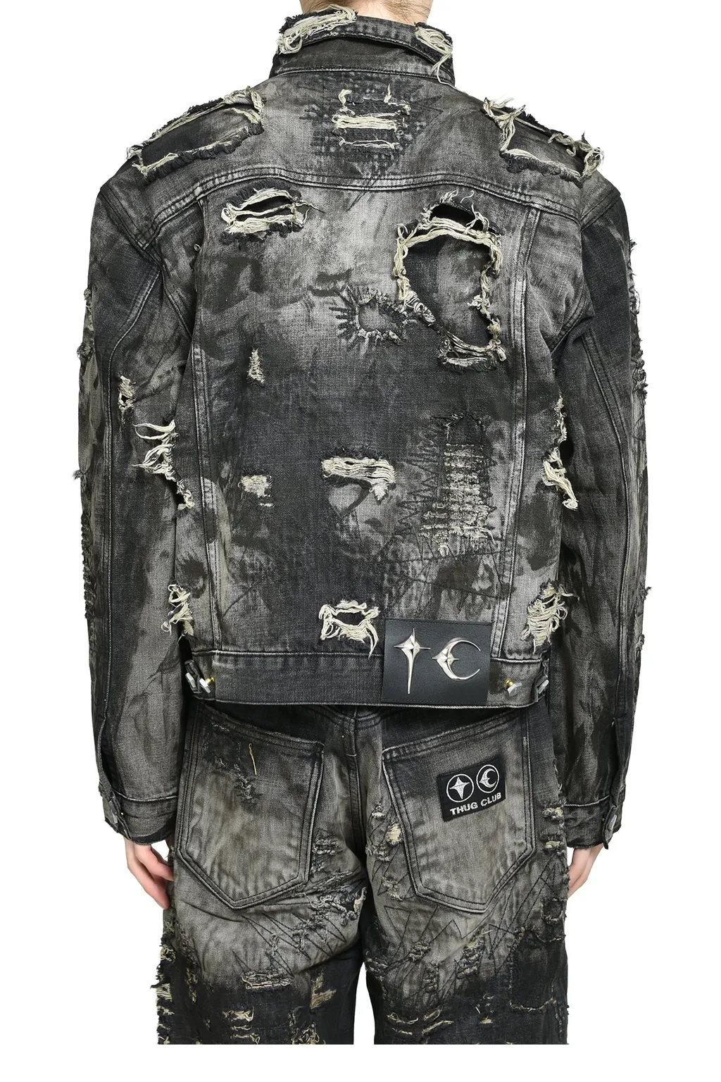 Hard-Washed Damaged Denim Jacket / Blk