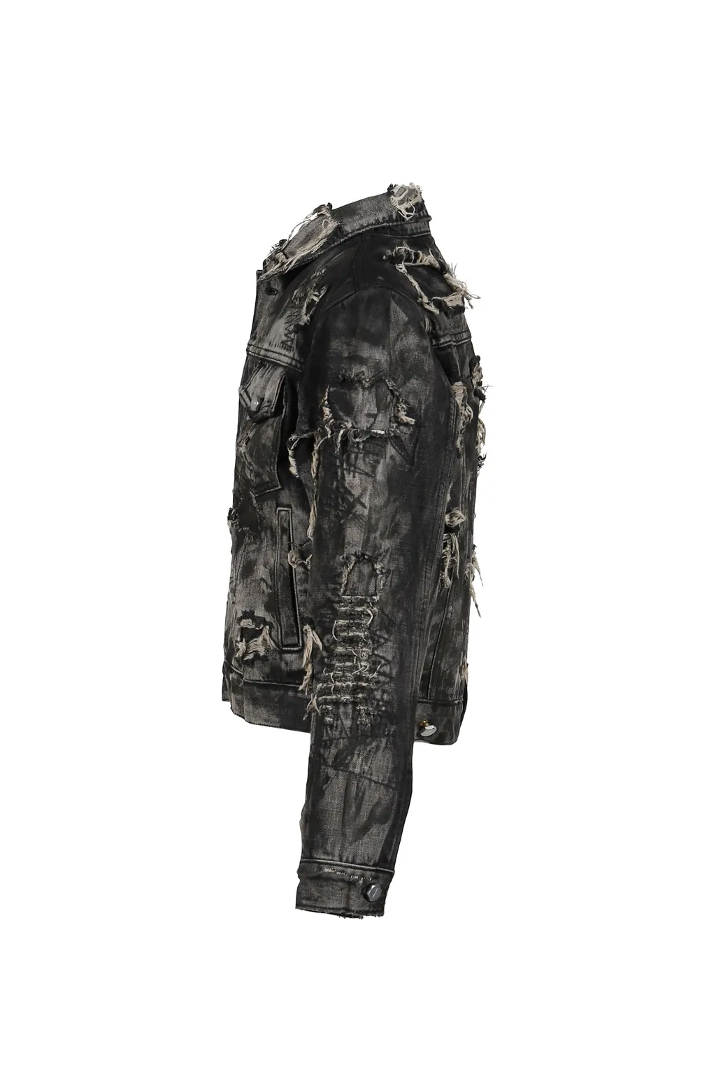 Hard-Washed Damaged Denim Jacket / Blk