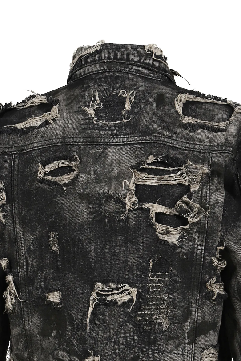 Hard-Washed Damaged Denim Jacket / Blk