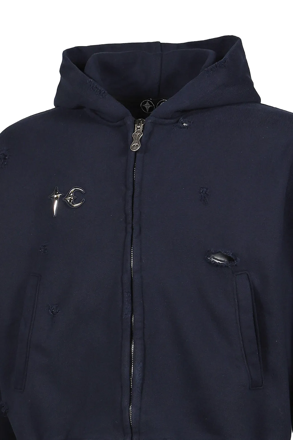 Leather Flame Hooded Zip-Up / Nvy
