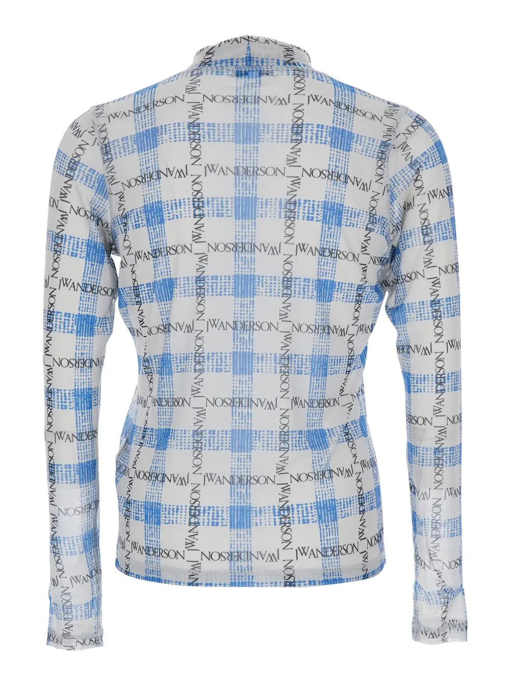 Jw Anderson Logo Grid Check Printed Sheer Long Sleeved Top