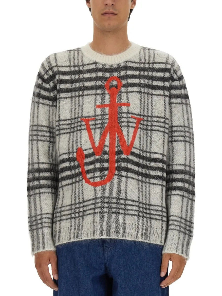 Jw Anderson Logo Intarsia-Knit Checked Jumper