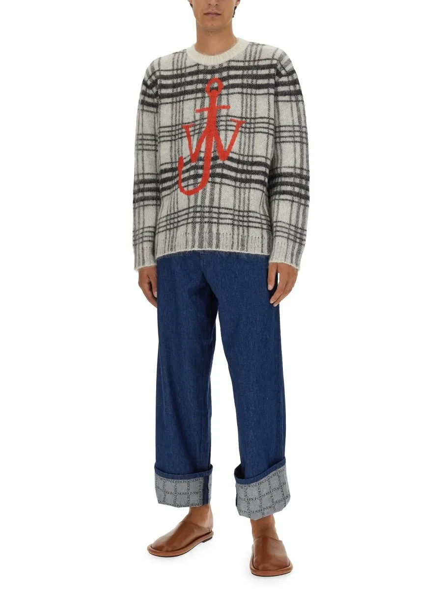 Jw Anderson Logo Intarsia-Knit Checked Jumper
