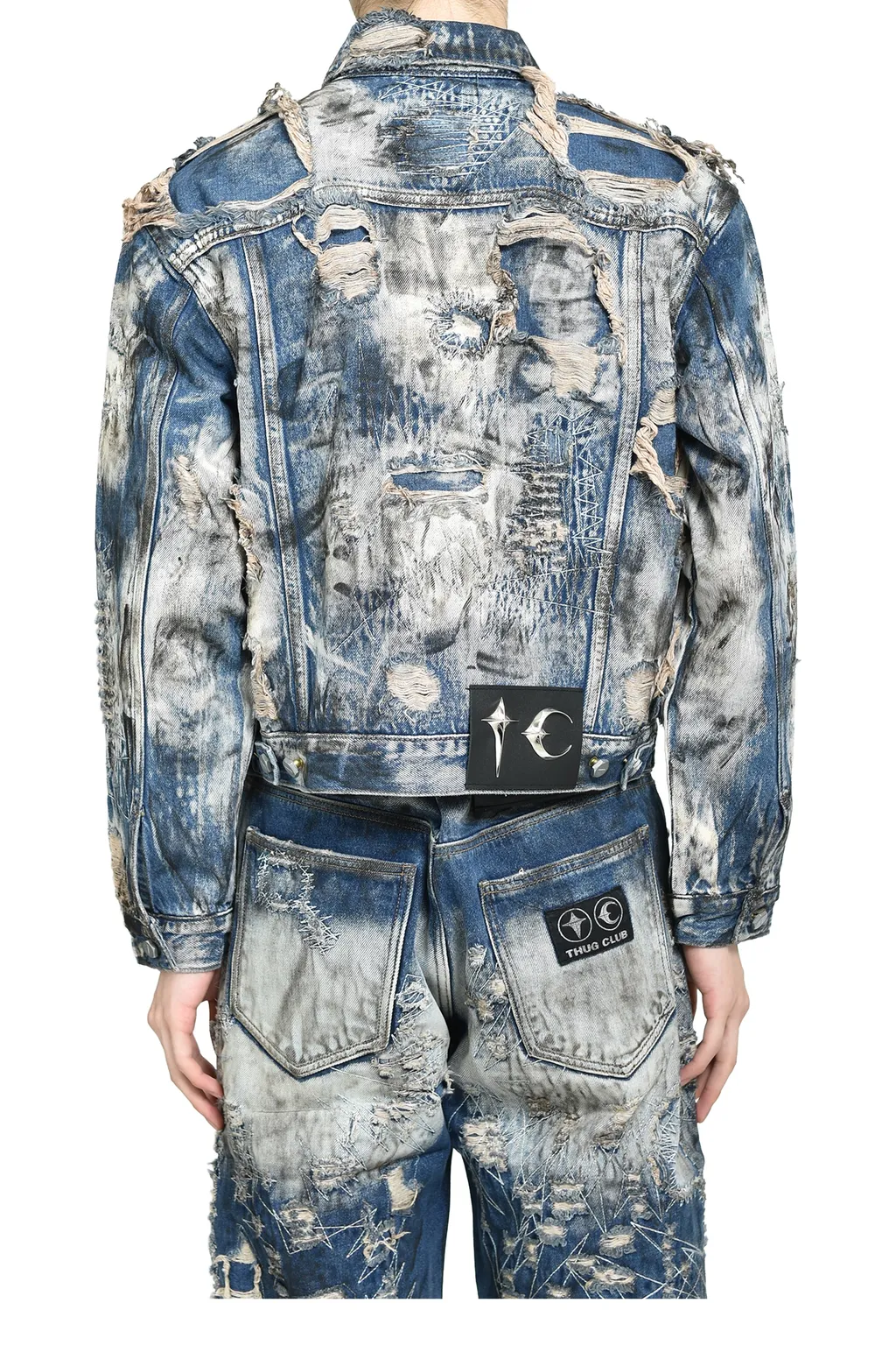 Hard-Washed Damaged Denim Jacket / Blu