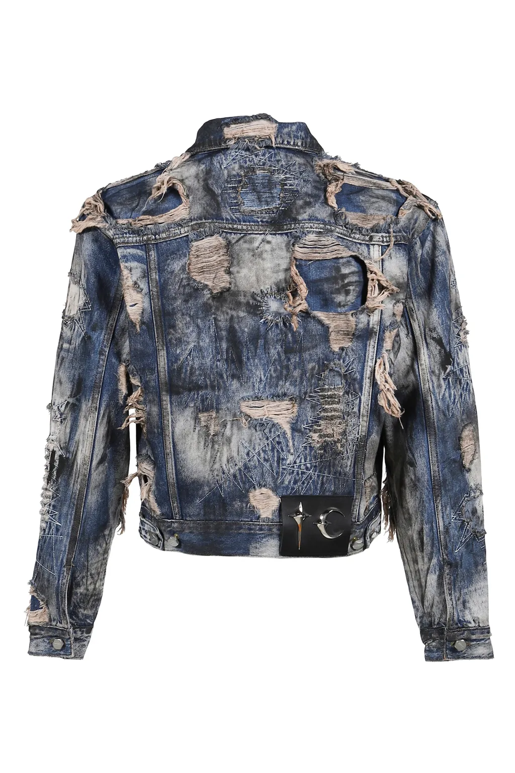Hard-Washed Damaged Denim Jacket / Blu
