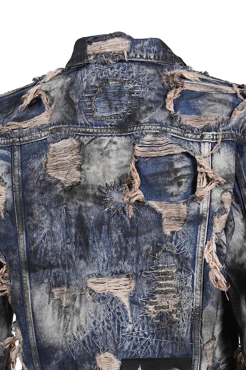 Hard-Washed Damaged Denim Jacket / Blu