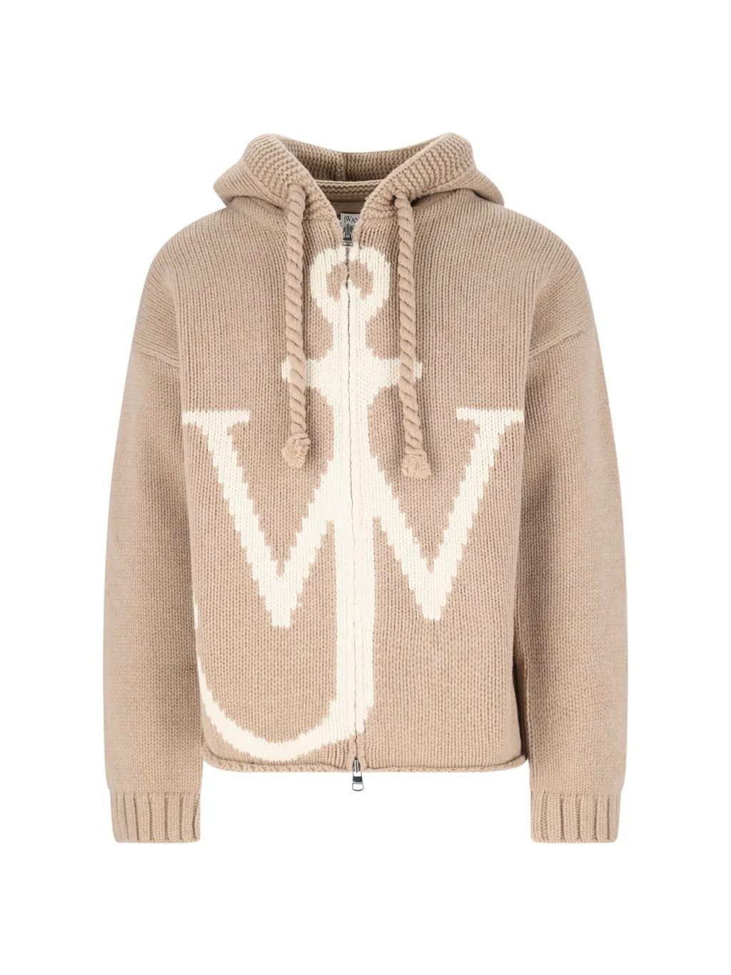 Jw Anderson Logo Intarsia-Knit Zipped Hoodie