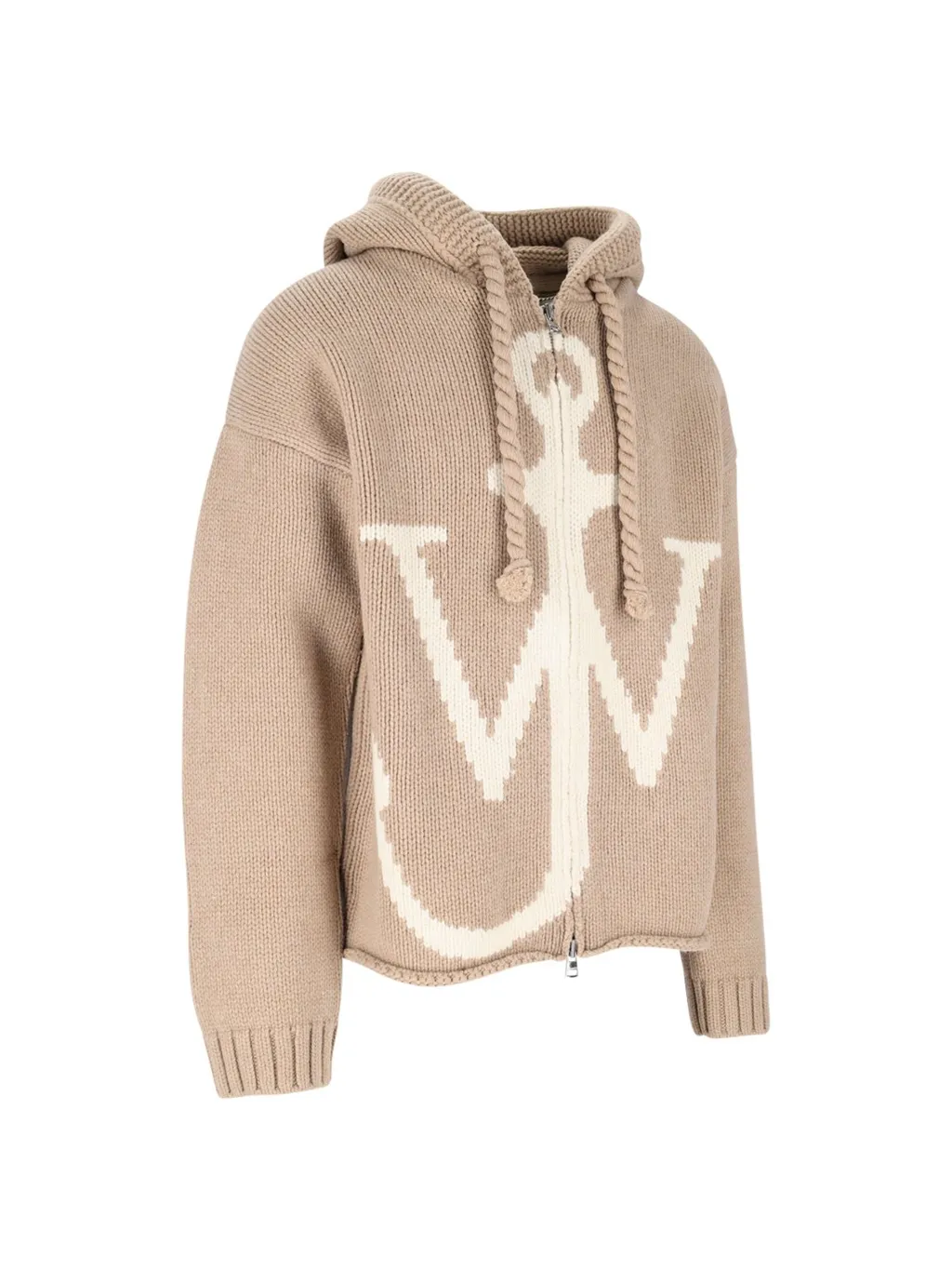 Jw Anderson Logo Intarsia-Knit Zipped Hoodie