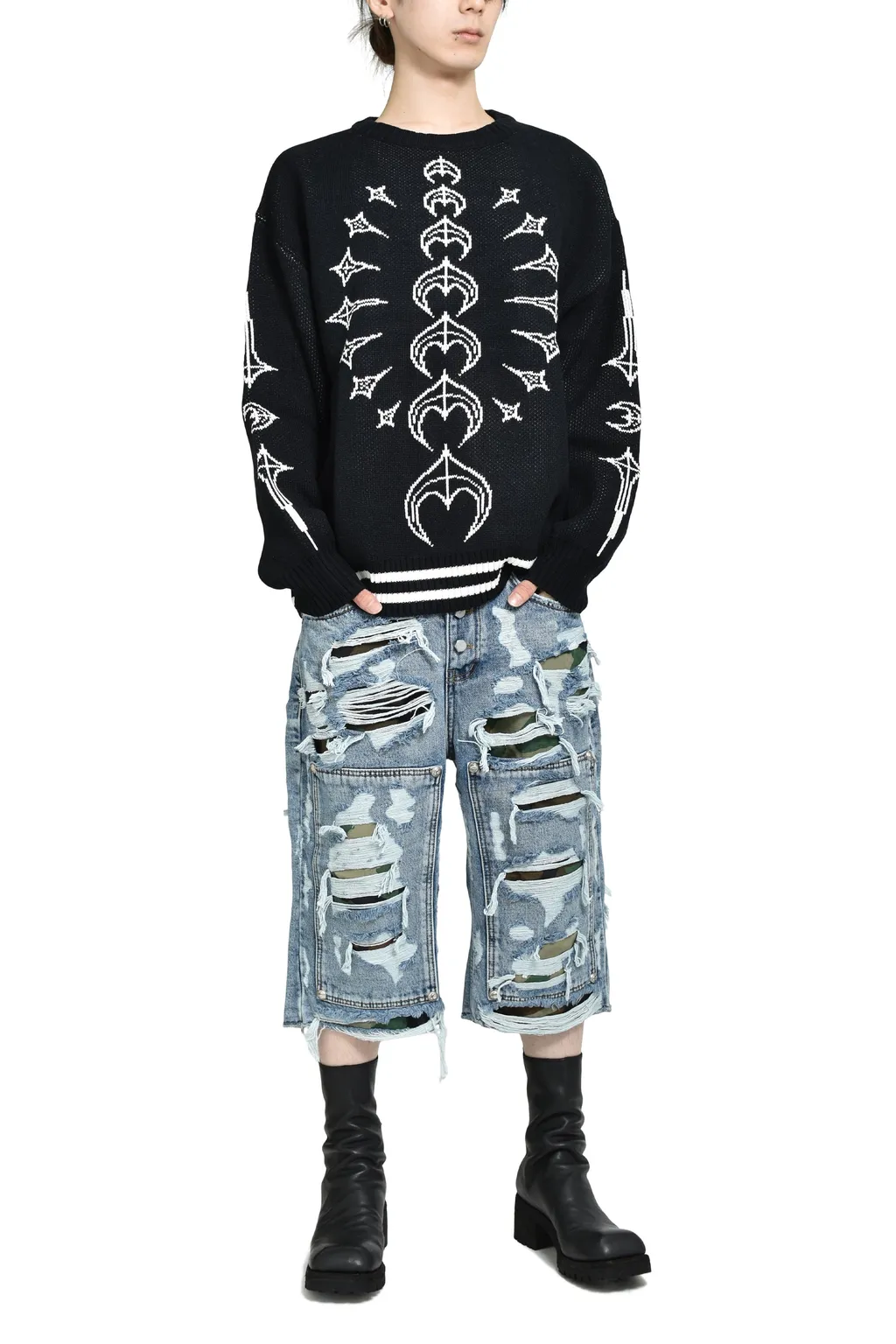 Tc Bone Knit Sweater / Blk/Wht