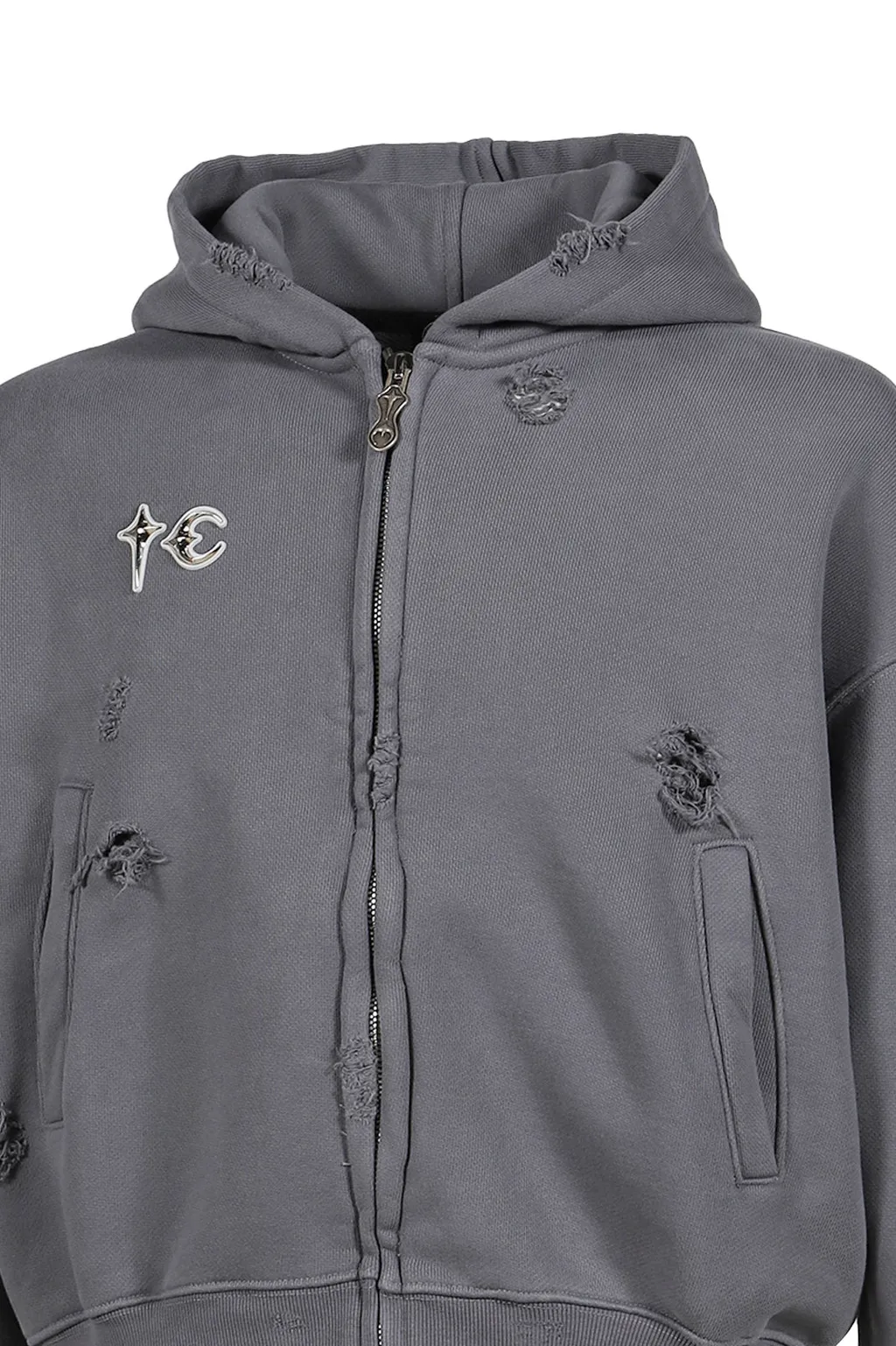 Leather Flame Hooded Zip-Up / Gry