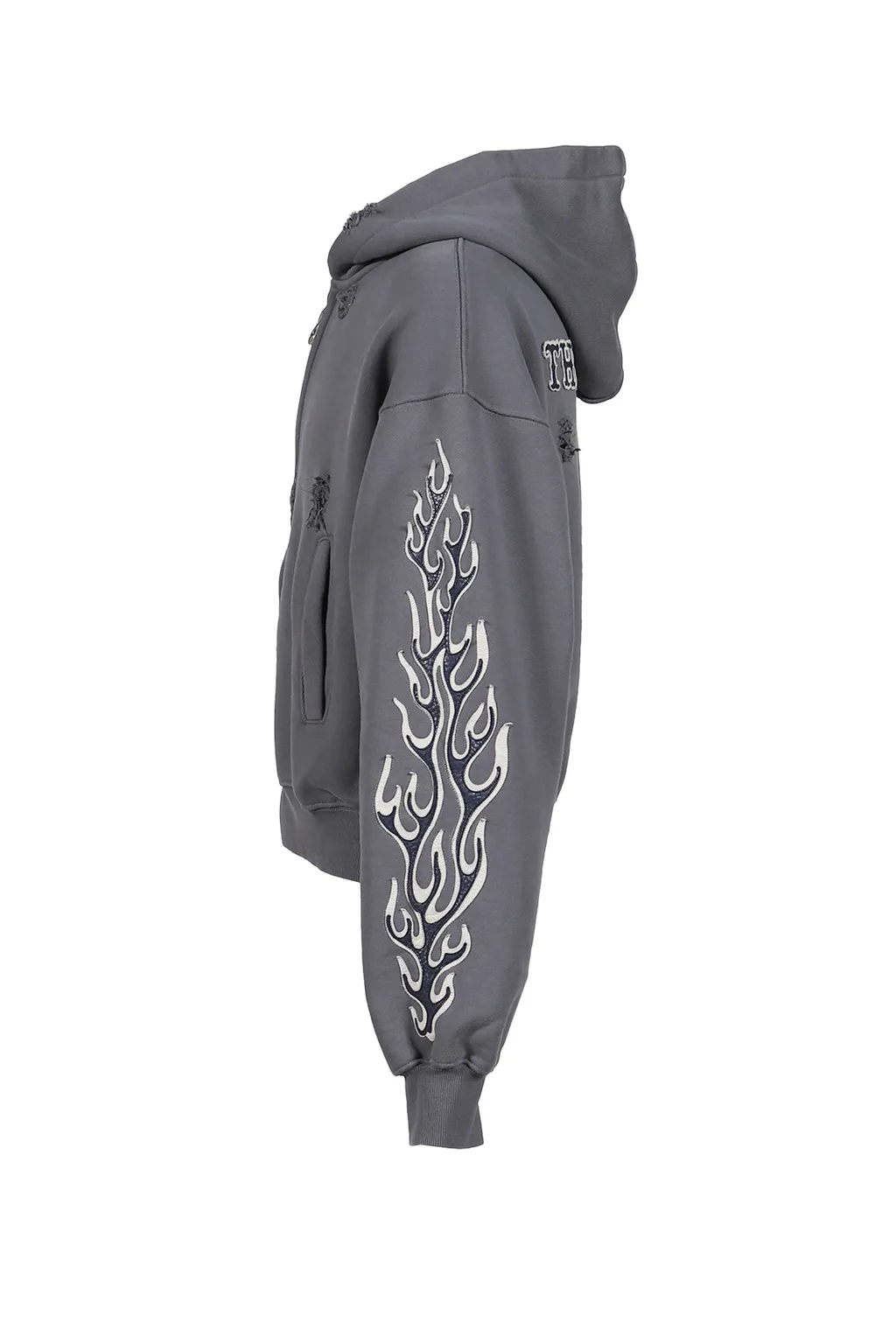 Leather Flame Hooded Zip-Up / Gry